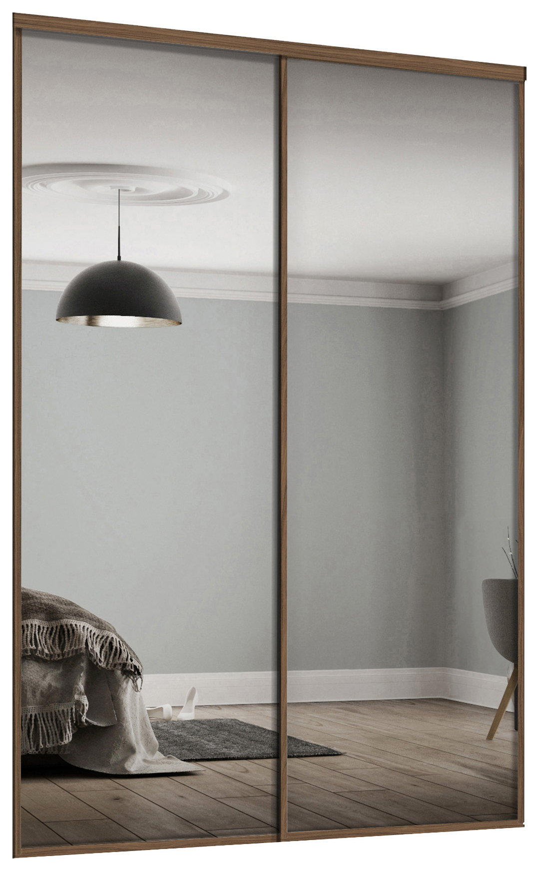 Spacepro Heritage Carini Walnut Frame Mirror Sliding Door Kit with Colour Matched Track - 2 x 914mm