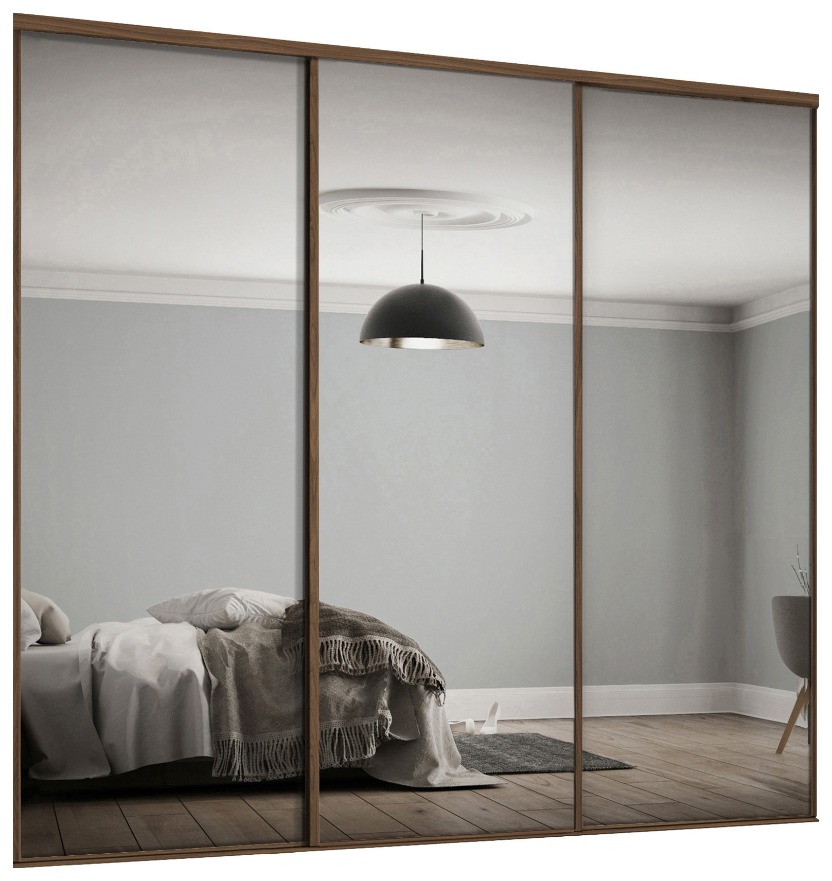 Spacepro Heritage Carini Walnut Frame Mirror Sliding Door Kit with Colour Matched Track - 3 x 914mm