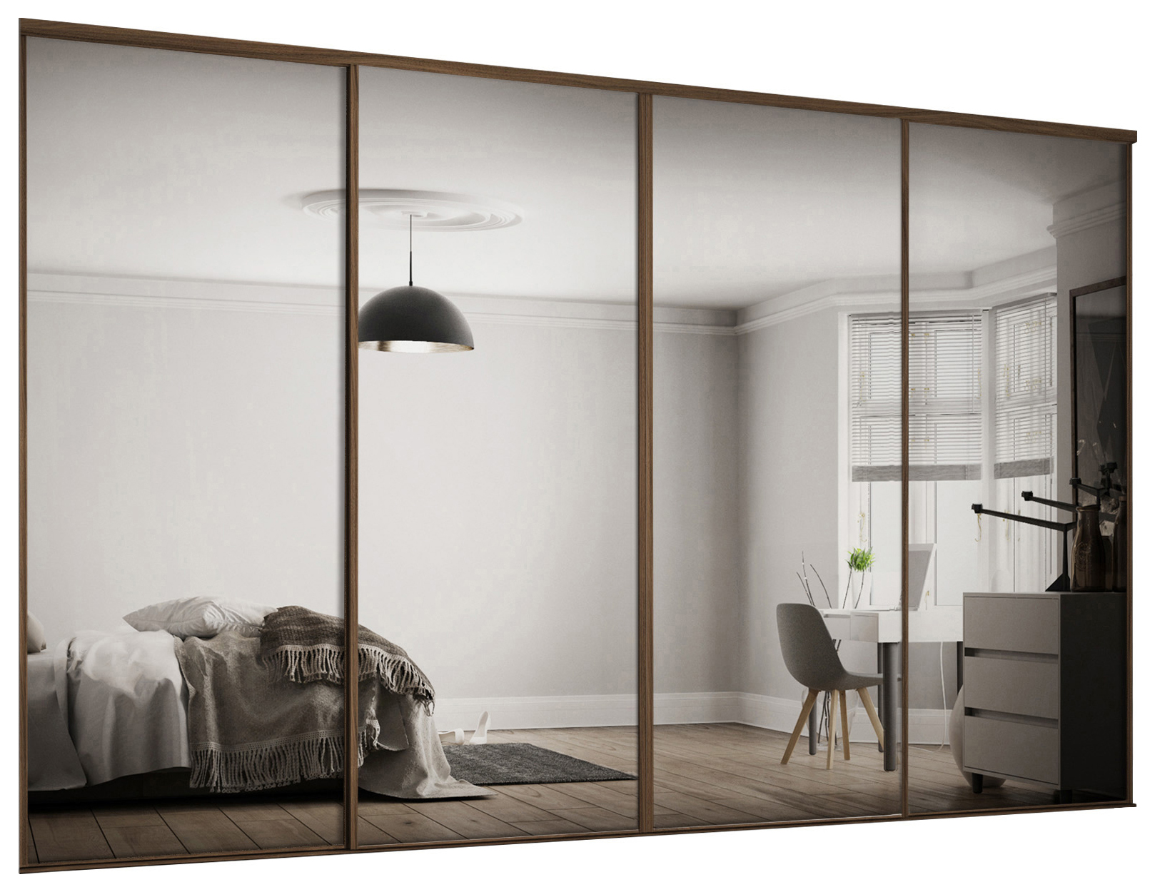 Image of Spacepro Heritage Carini Walnut Frame Mirror Sliding Door Kit with Colour Matched Track - 4 x 914mm
