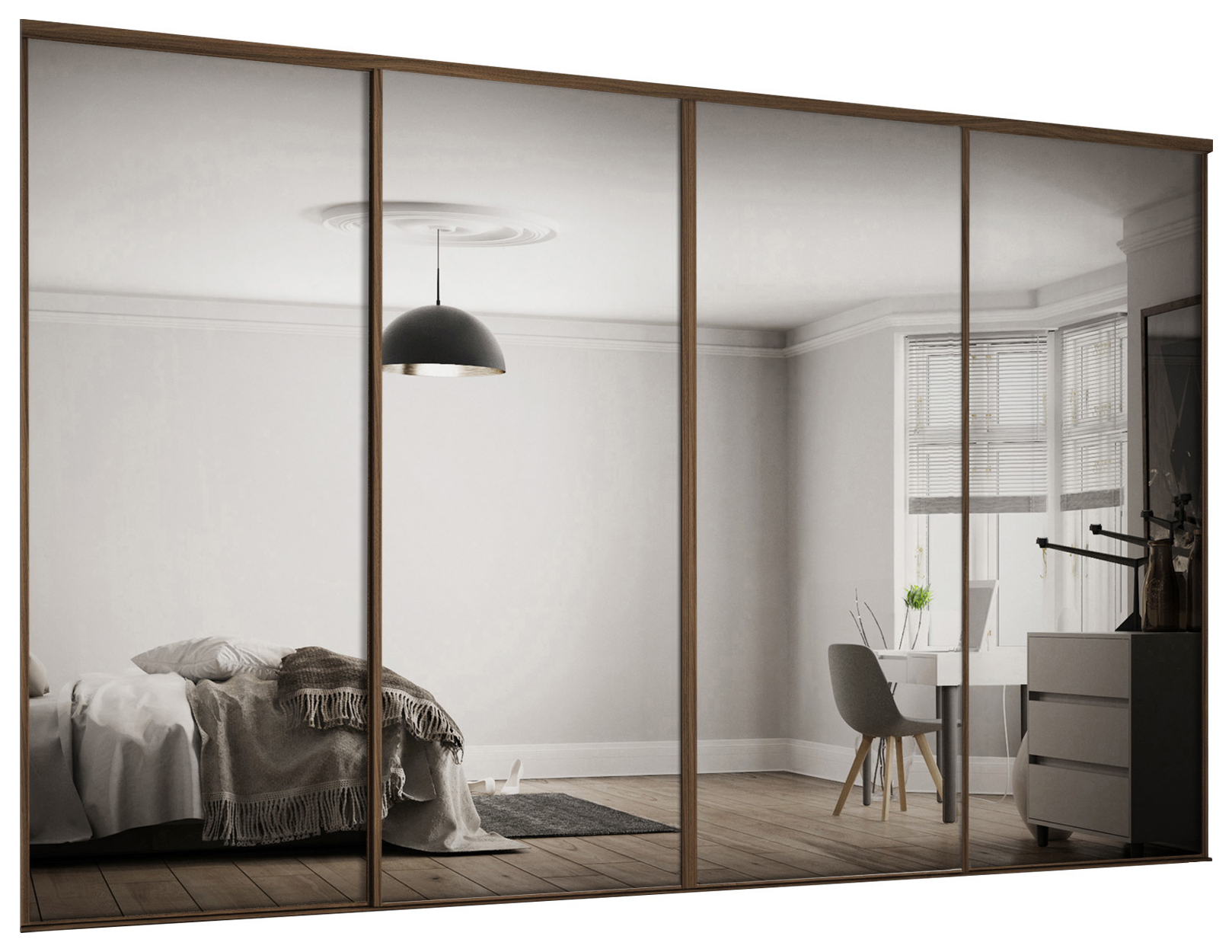 Spacepro Heritage Carini Walnut Frame Mirror Sliding Door Kit with Colour Matched Track - 4 x 914mm