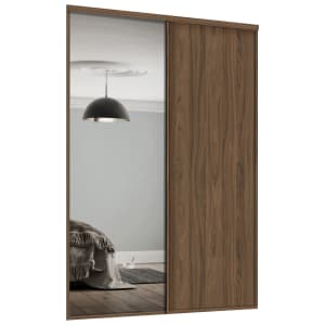 Spacepro Heritage Style 2 Carini Walnut Frame Panel & Mirror Sliding Door Kit with Colour Matched Track