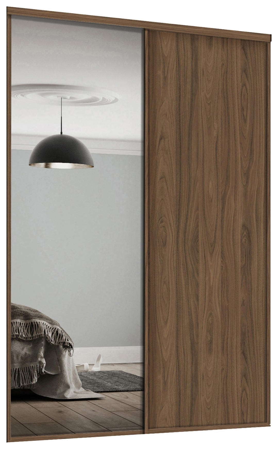 Spacepro Heritage Carini Walnut Panel Doors & Silver Mirror Kit with Colour Matched Track - 1 x 914mm