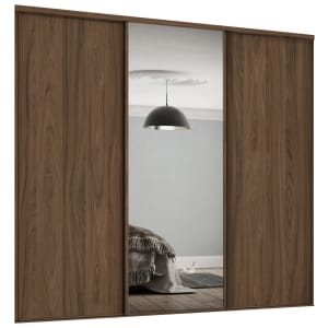 Spacepro Heritage Style 3 Carini Walnut Frame Panel & Mirror Sliding Door Kit with Colour Matched Track