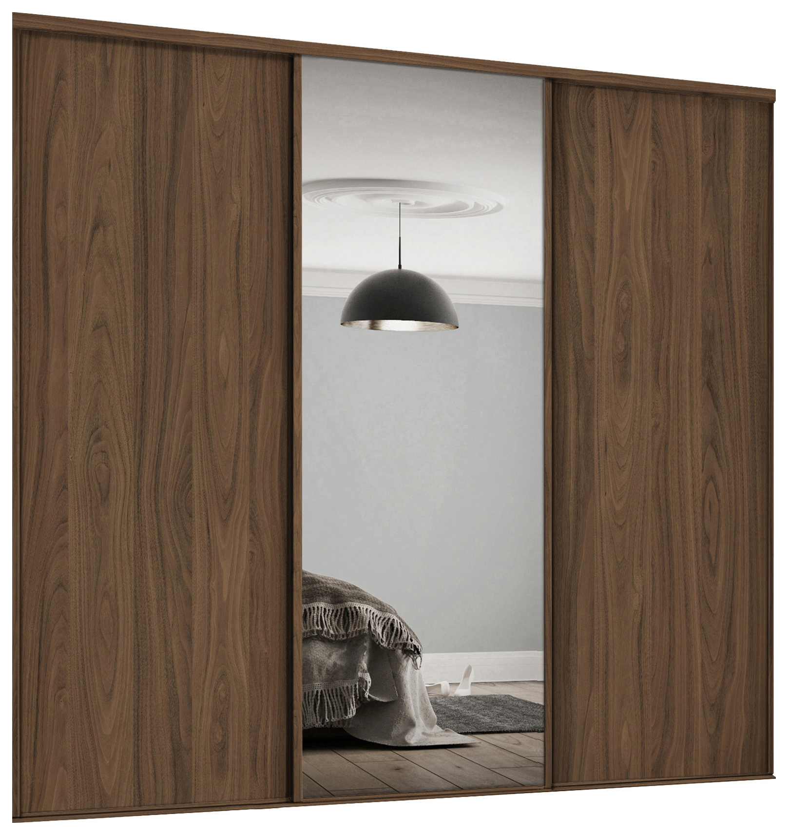Spacepro Heritage Carini Walnut Panel Doors & Silver Mirror Kit with Colour Matched Track - 2 x 914mm