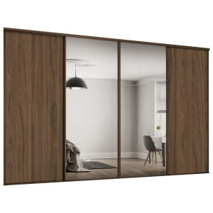 Spacepro Heritage Style 4 Carini Walnut Frame Panel & Mirror Sliding Door Kit with Colour Matched Track