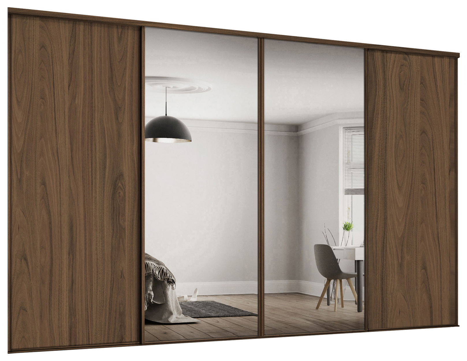 Spacepro Heritage Carini Walnut Panel Doors & Silver Mirror Kit with Colour Matched Track - 2 x 762mm