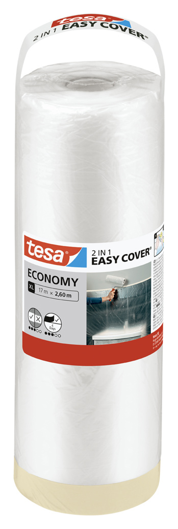 Tesa Easy Cover Economy XL - 2 in 1 Masking Tape & Dust Sheet - 17m x 2.60m