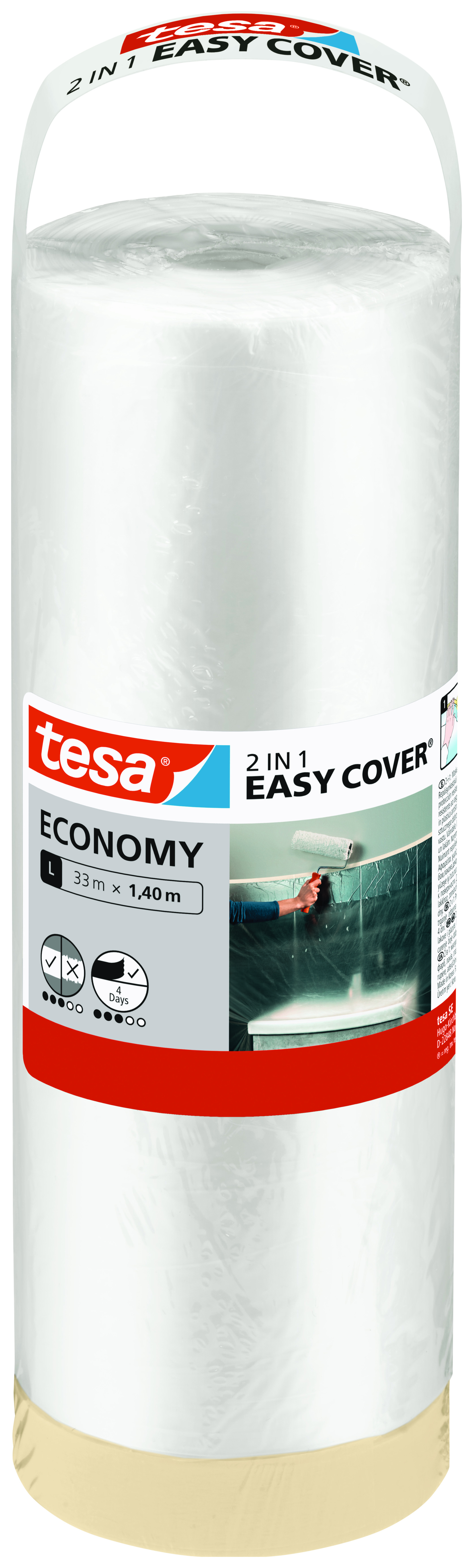 Image of Tesa Easy Cover Economy L - 2 in 1 Masking Tape & Dust Sheet - 33m x 1.40m