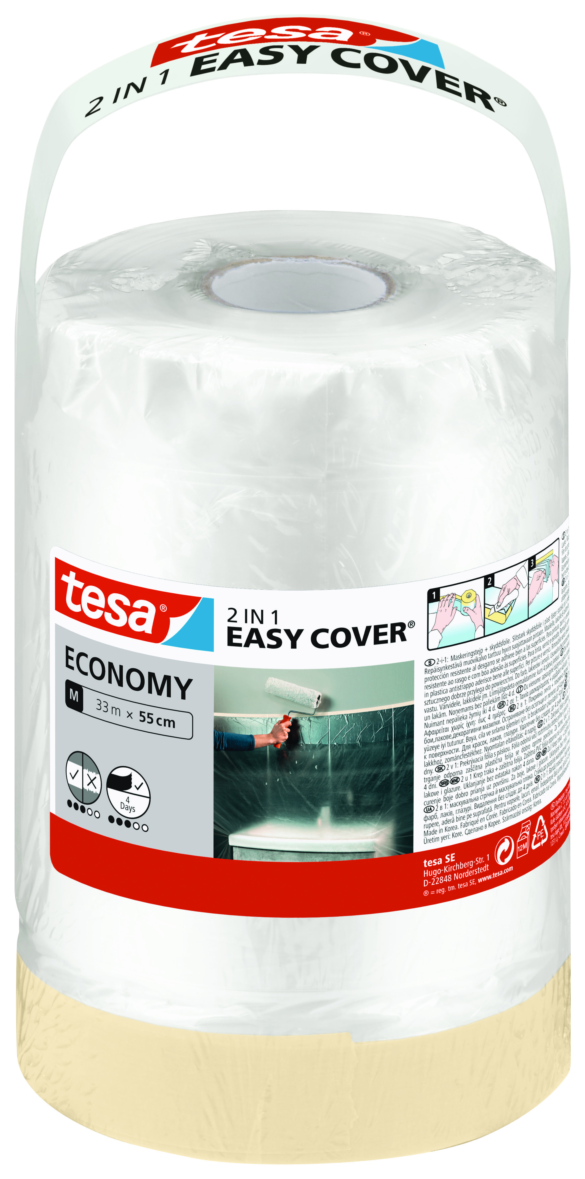 Tesa Easy Cover Economy M - 2 in 1 Masking Tape & Dust Sheet - 33m x 0.55m