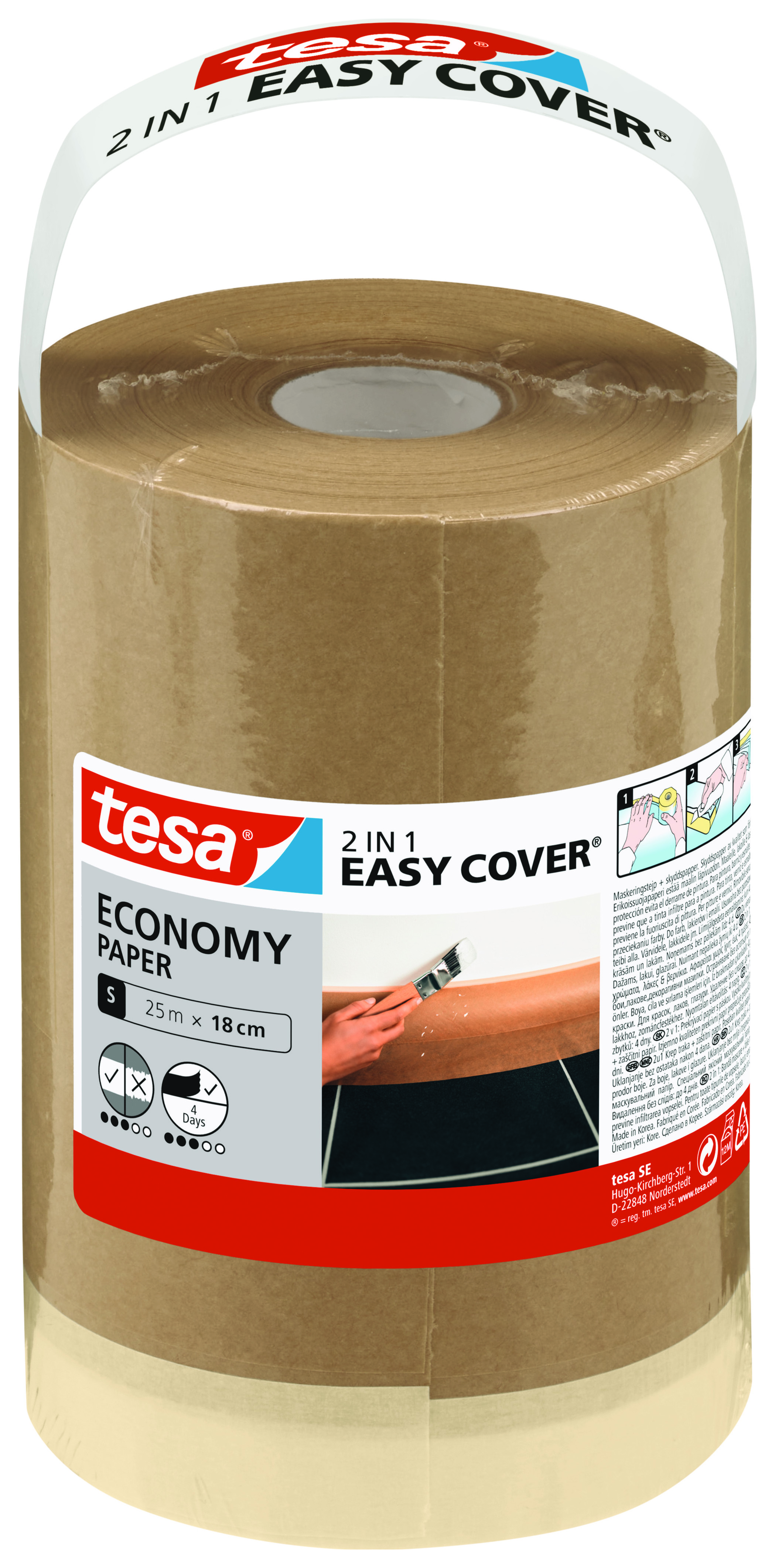 Image of Tesa Masking Easy Cover Economy S - 2 in 1 Masking Tape & Dust Sheet - 25m x 0.18m