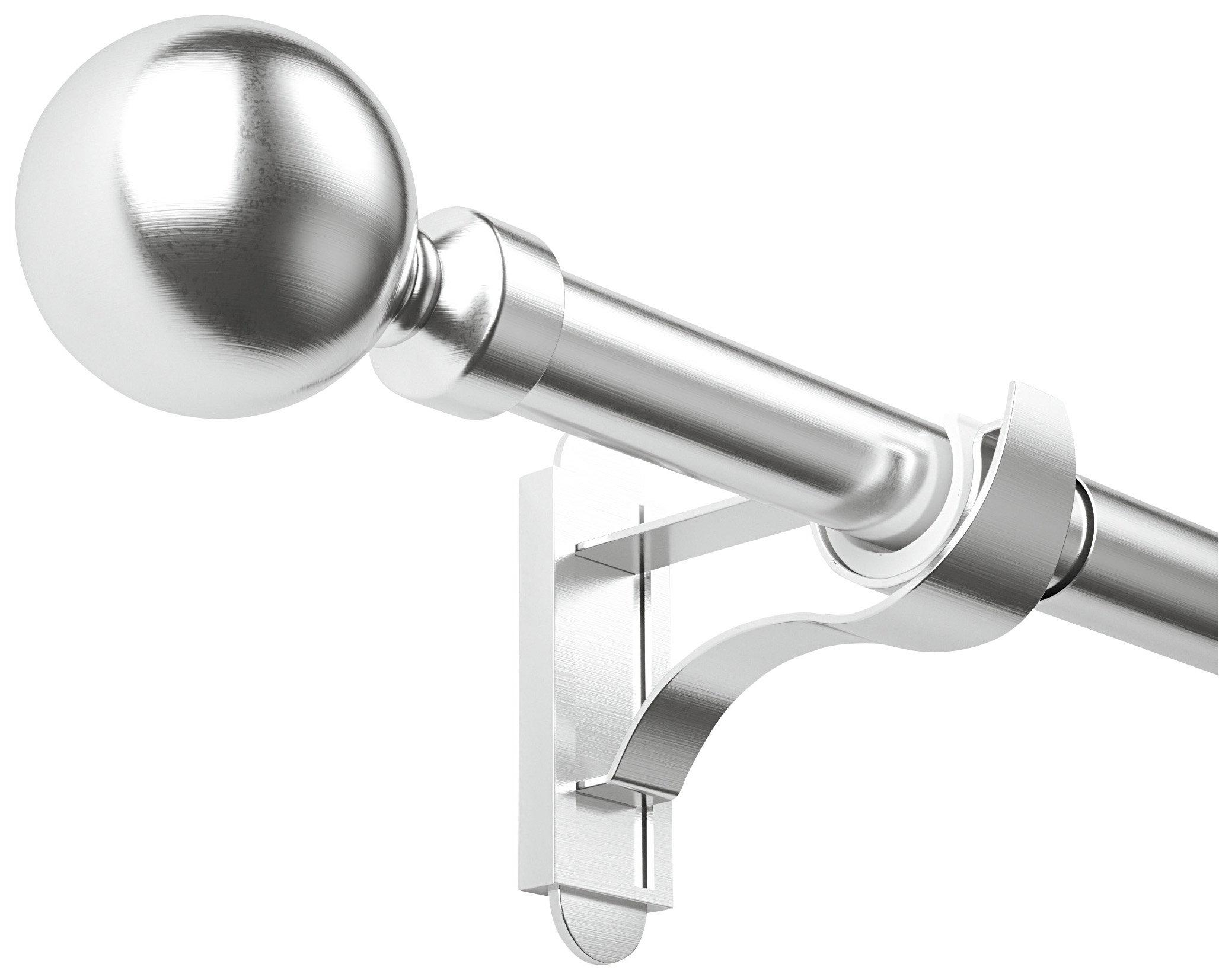 Rothley Extendable Curtain Pole Kit with Solid Orb Finials - Brushed Stainless Steel 165-300cm