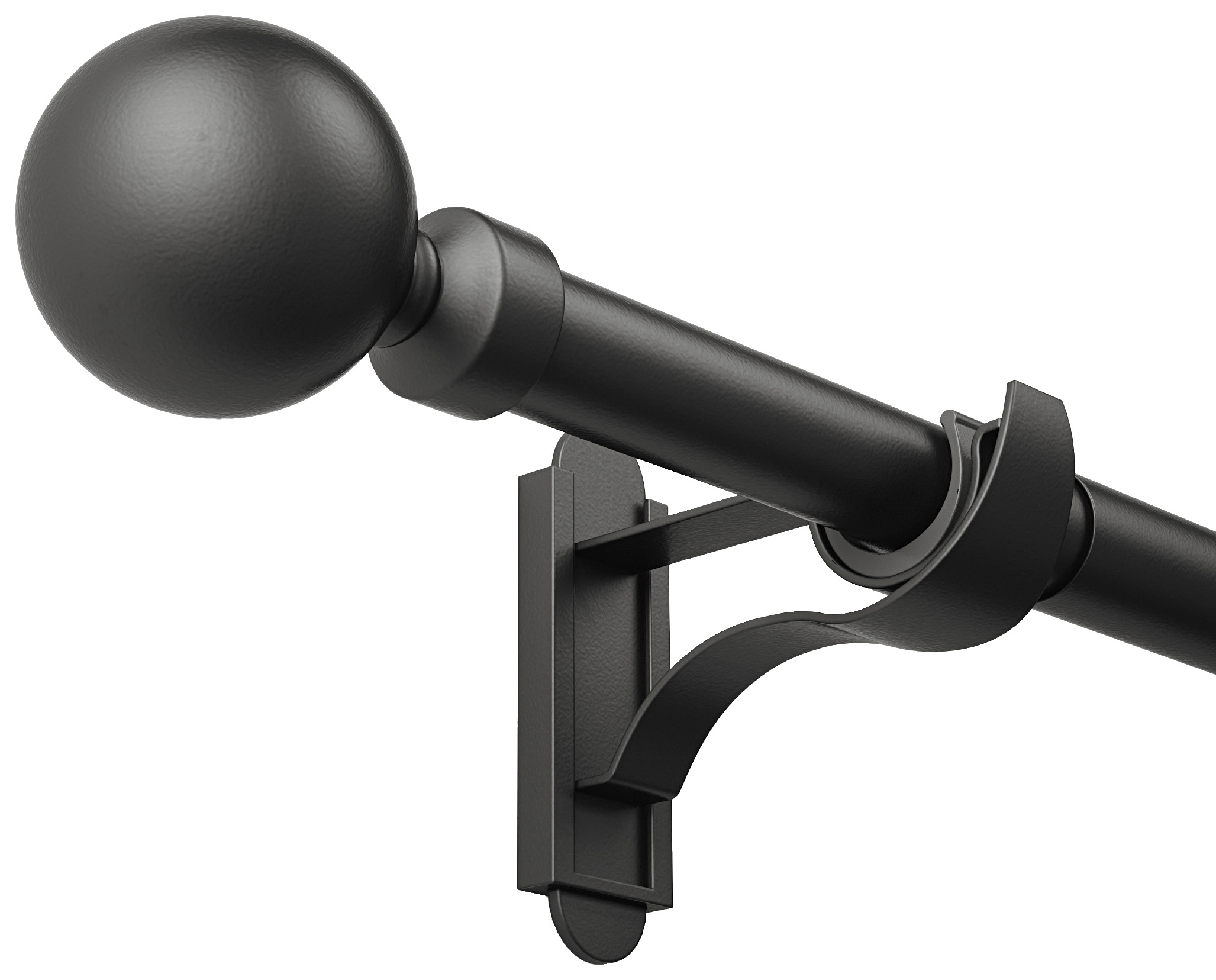 Image of Rothley Matt Black Steel Extendable Curtain Pole with a Solid Orb Finial - 71-120cm