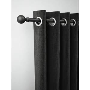 Image of Rothley Matt Black Steel Extendable Curtain Pole with a Solid Orb Finial - 125-216cm