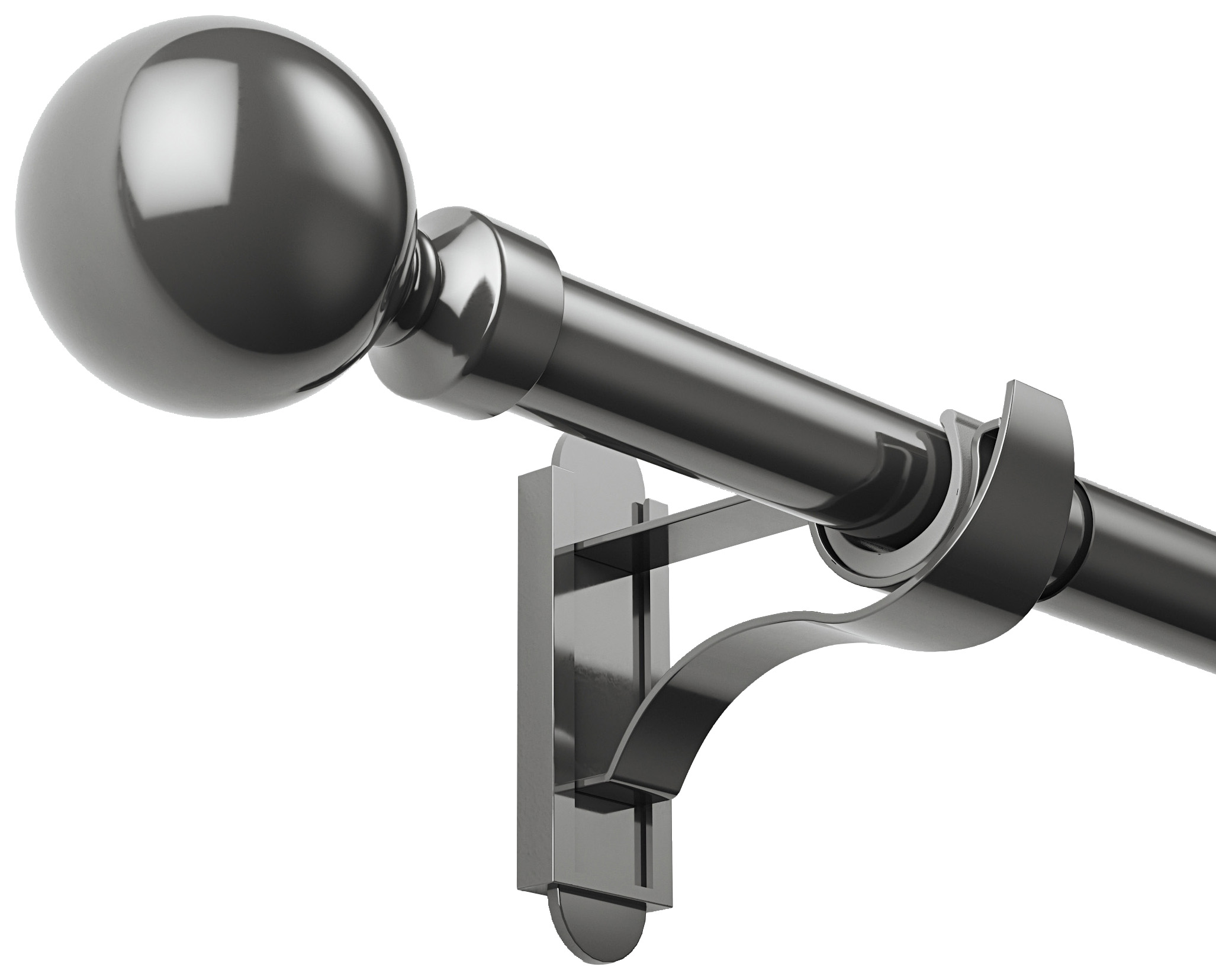 Image of Rothley Shiny Gun Metal Steel Extendable Curtain Pole with a Solid Orb Finial - 125-216cm