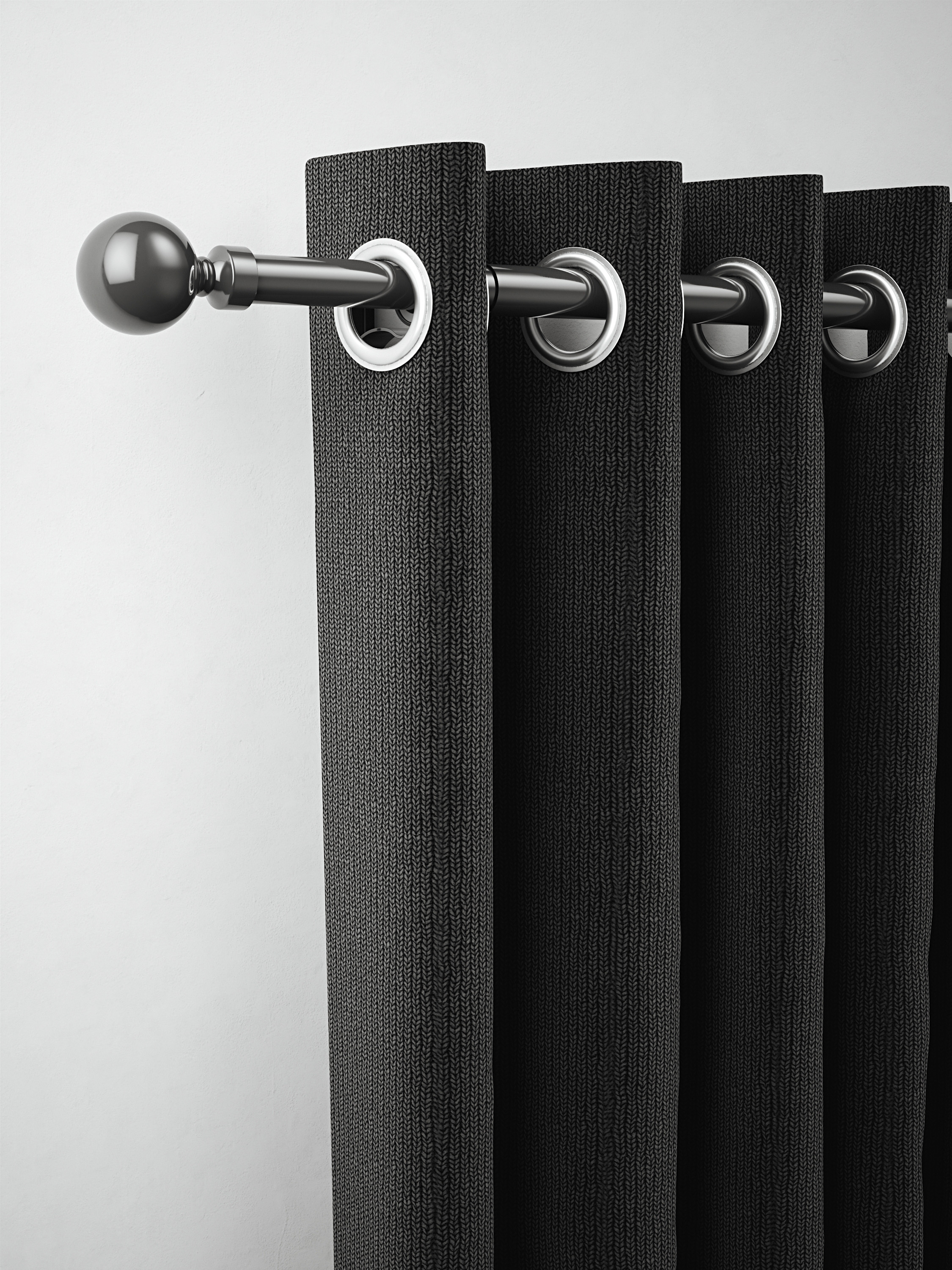 Image of Rothley Shiny Gunmetal Steel Extendable Curtain Pole with a Solid Orb Finial - 165-300cm