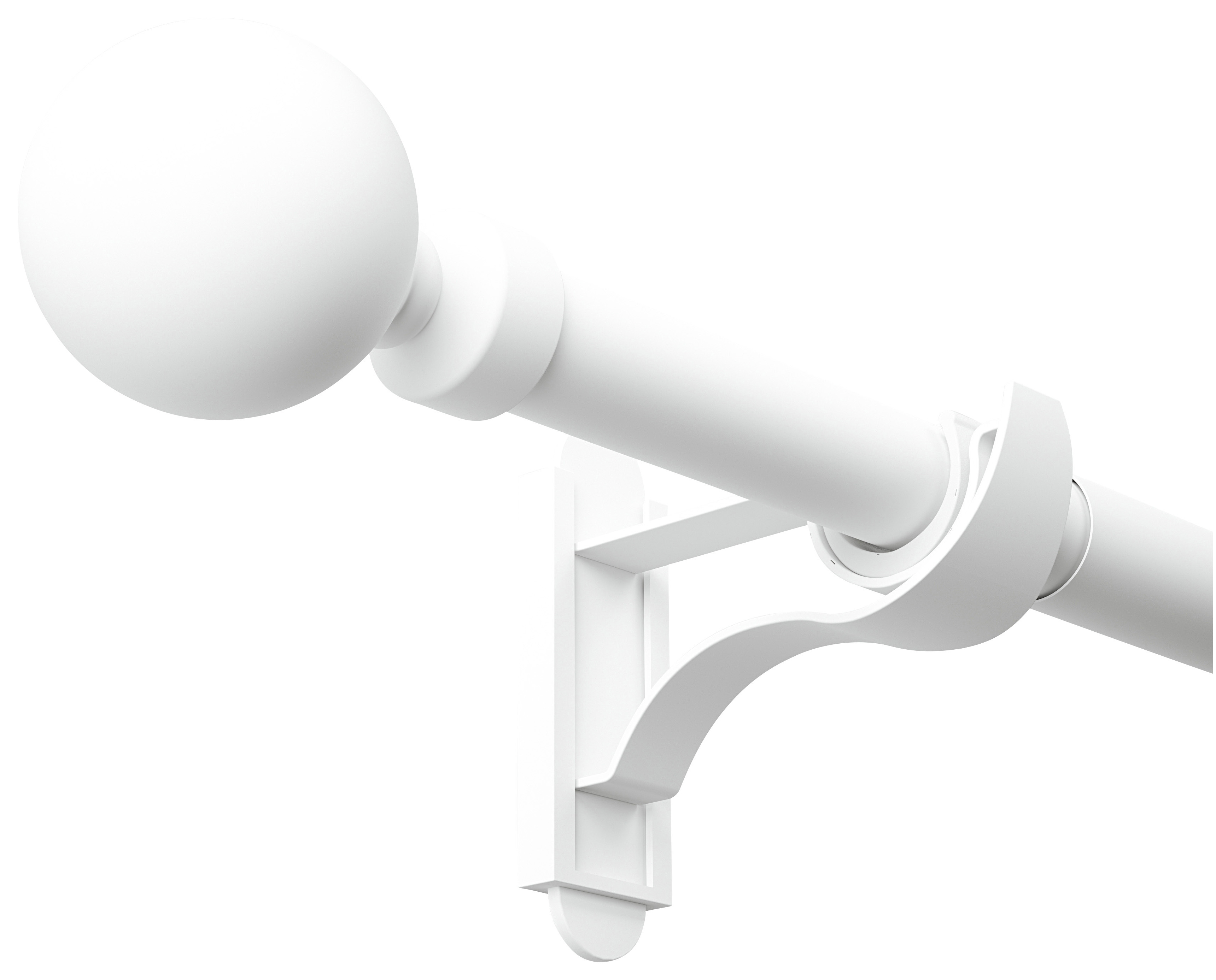 Image of Rothley Matt White Steel Extendable Curtain Pole with a Solid Orb Finial - 71-120cm