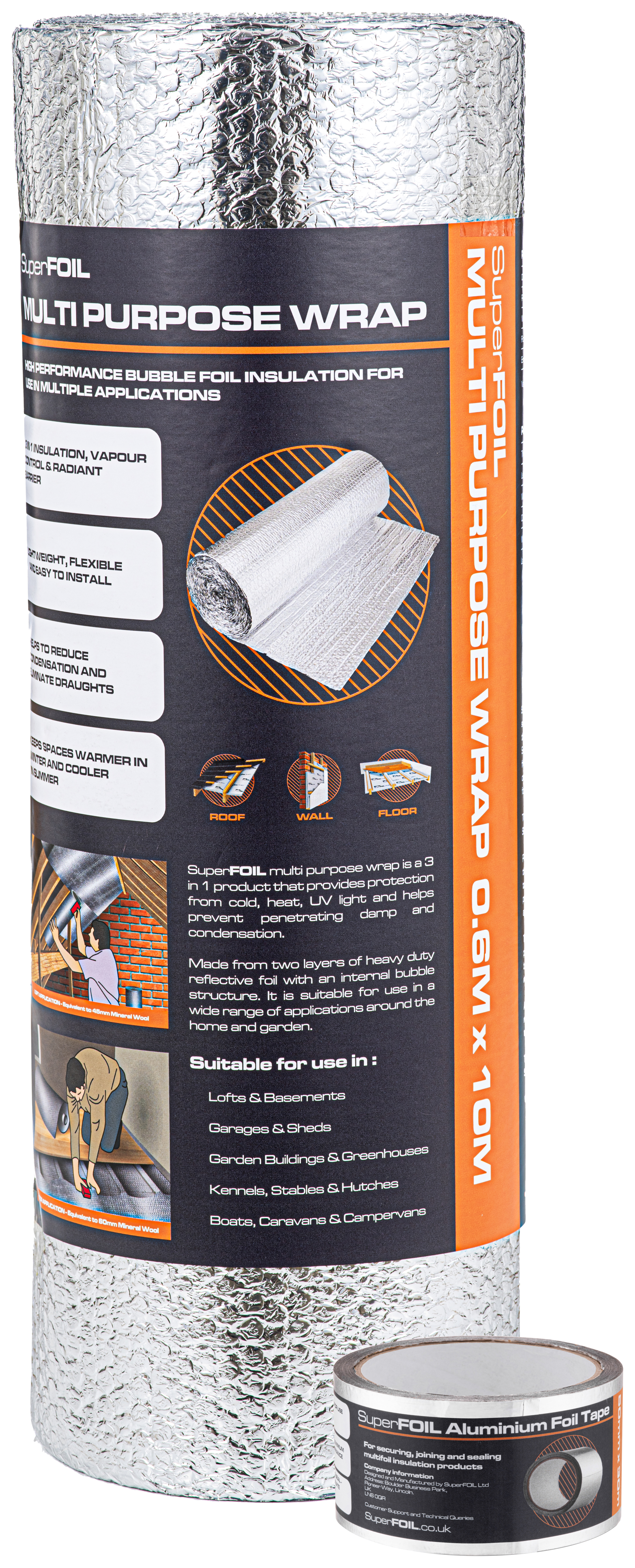 Image of SuperFOIL Multipurpose Insulation 0.6m x 10m and Foil Tape Set