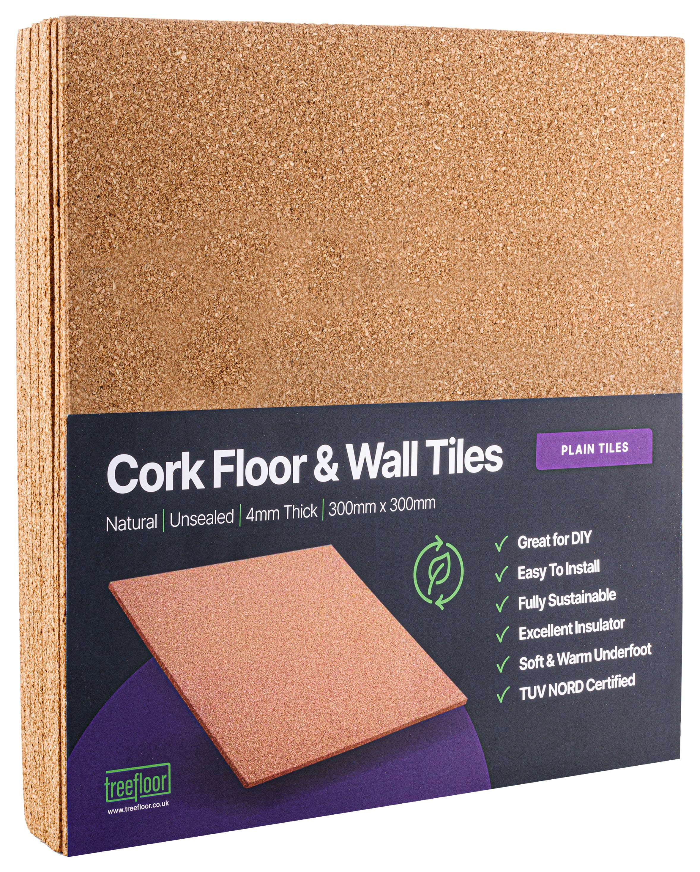 Treefloor Plain Cork Tiles - Pack of 9