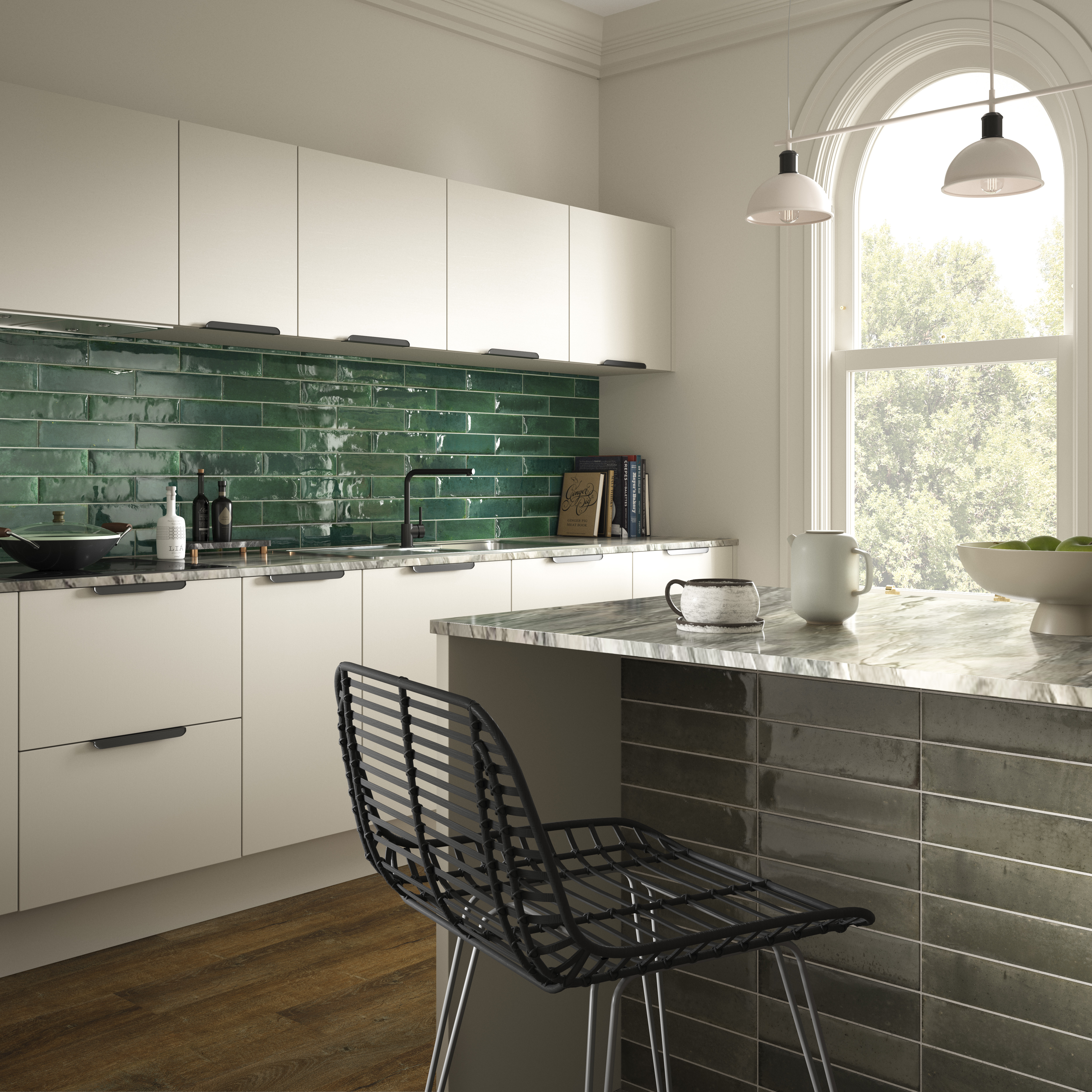 Wickes Boutique Wisteria Rustic Grey Gloss Ceramic Wall Tile - 300 x 75mm - Pack of 44