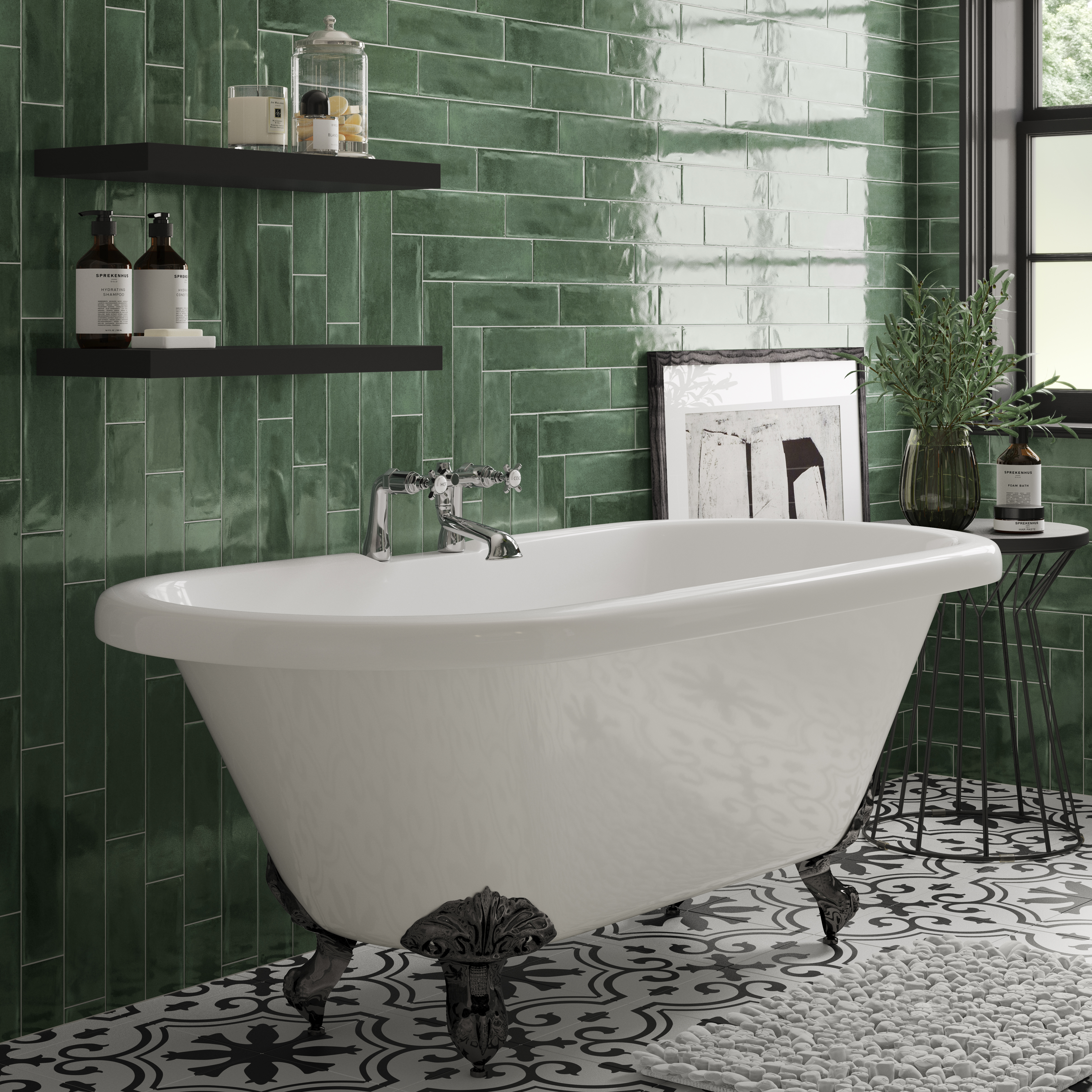 Wickes Boutique Wisteria Rustic Olive Gloss Ceramic Wall Tile - 300 x 75mm - Pack of 44