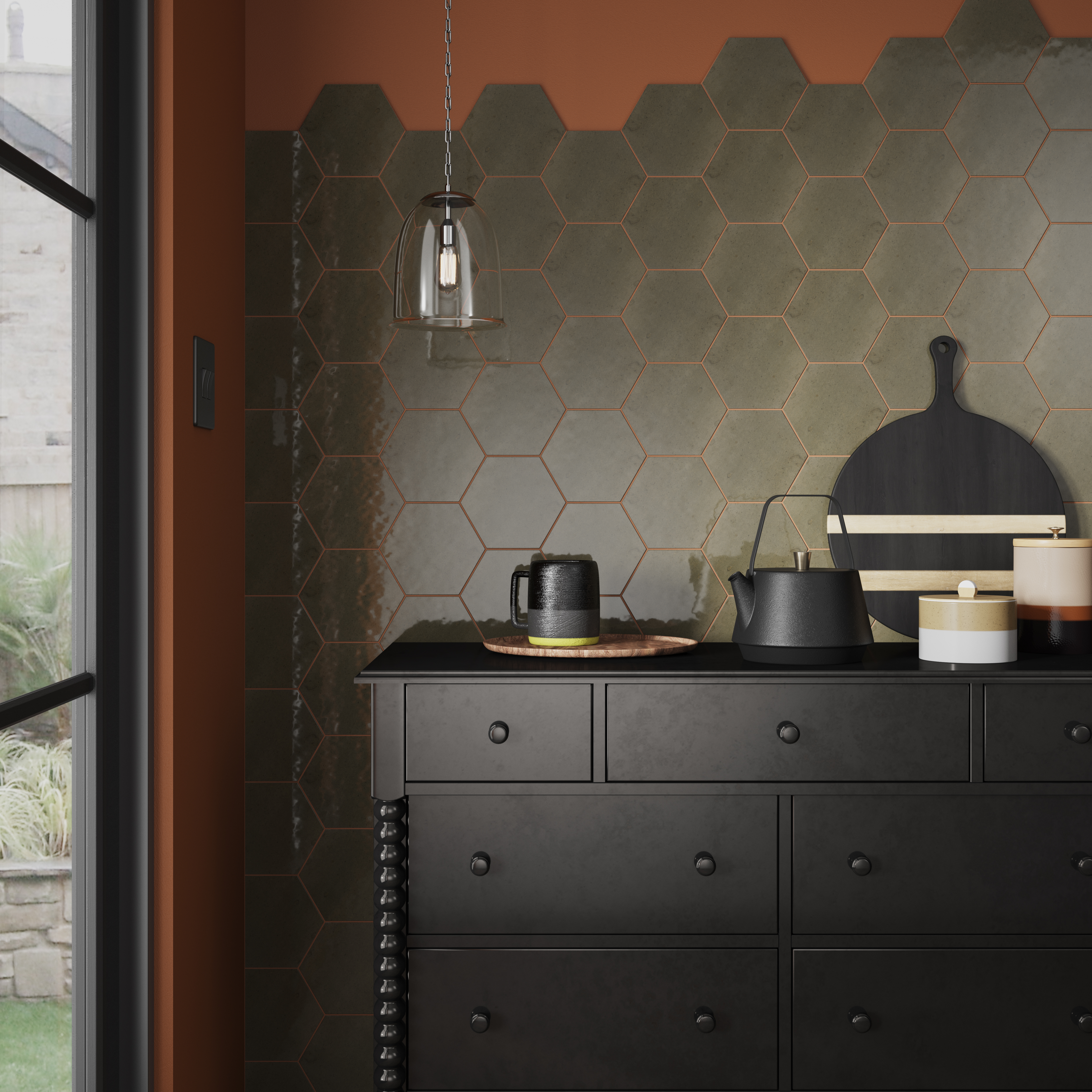 Wickes Boutique Wisteria Hexagon Ash Gloss Ceramic Wall Tile - 173 x 150mm - Pack of 44