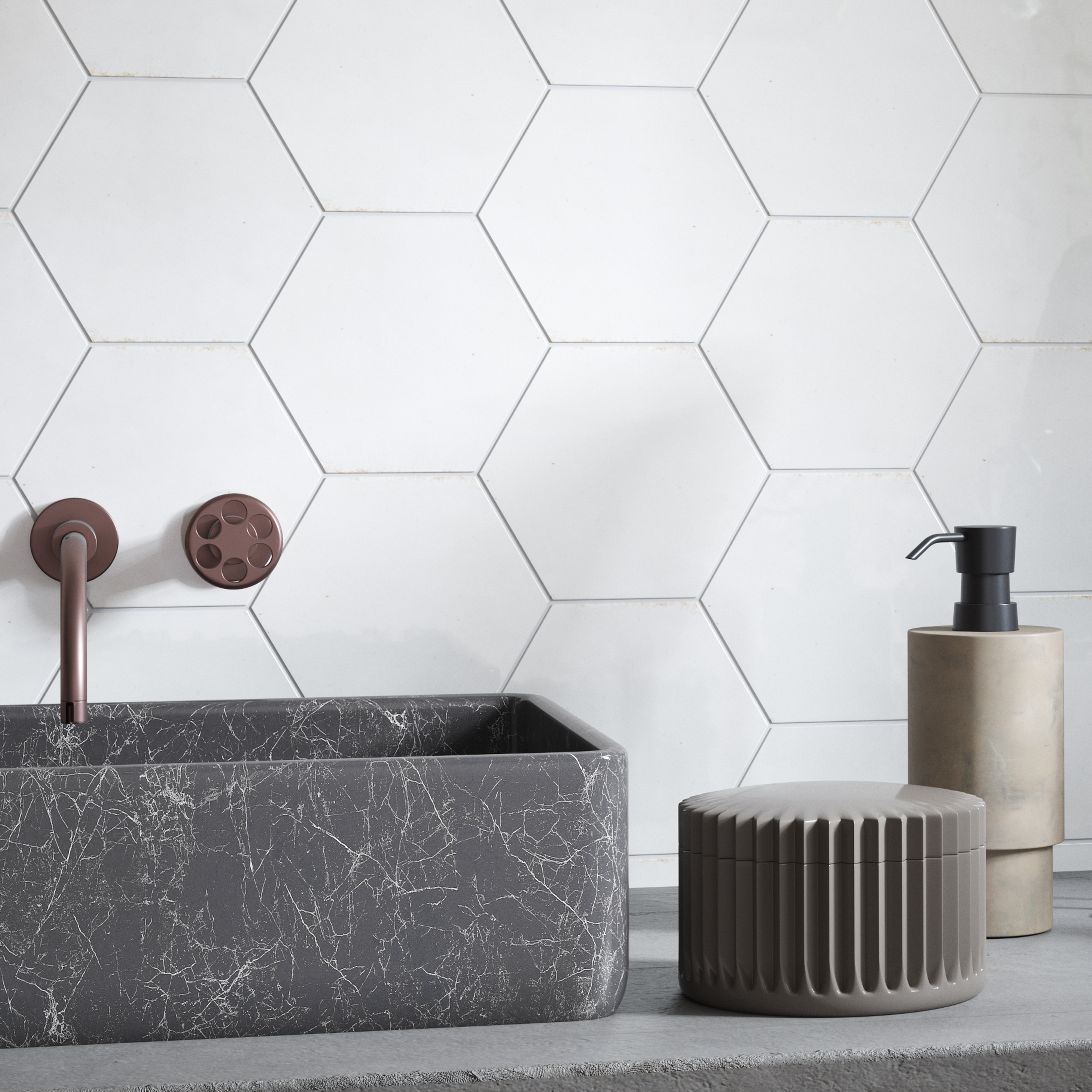 Wickes Boutique Wisteria Hexagon White Gloss Ceramic Wall Tile - 173 x 150mm - Pack of 44