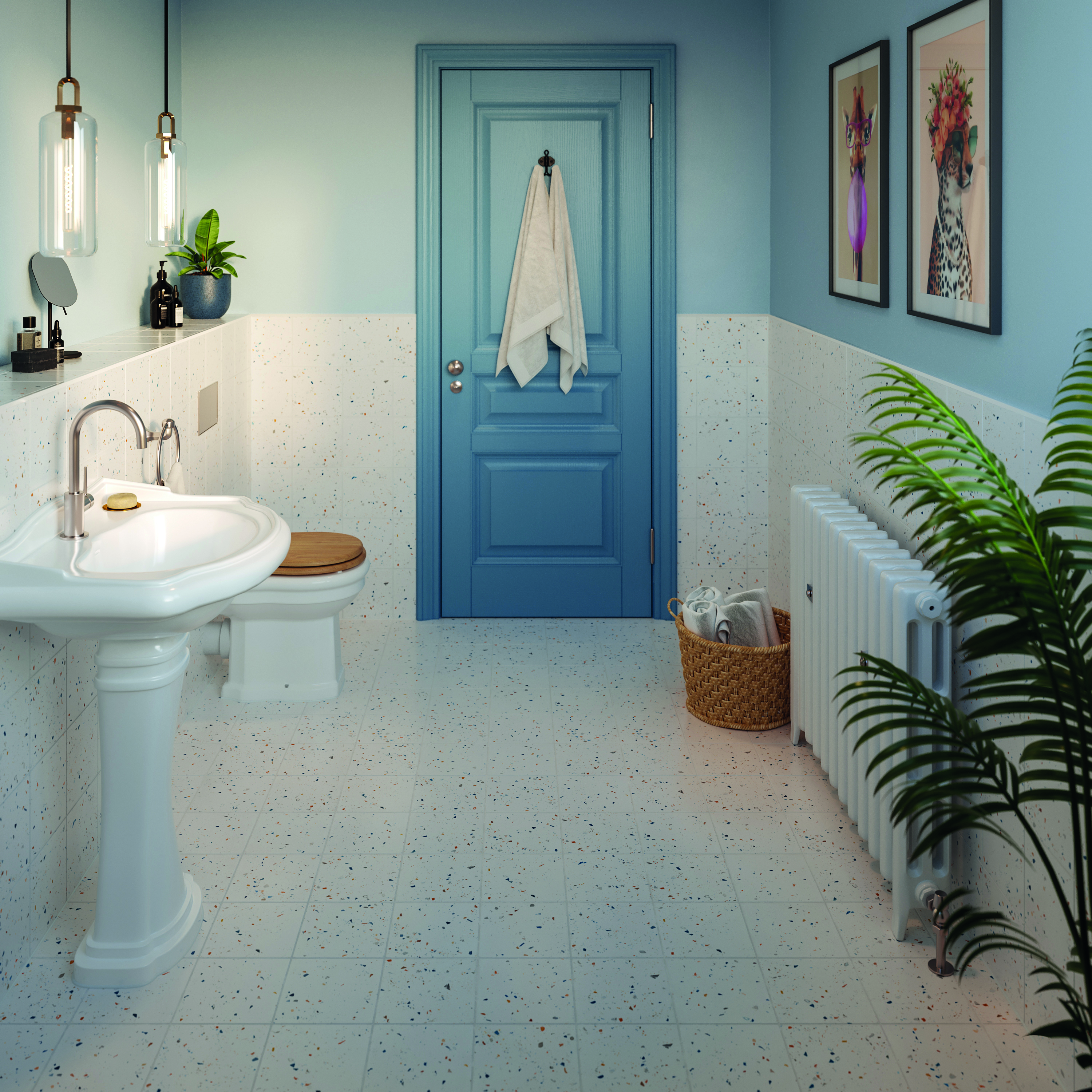 Wickes Boutique Terrazzo Speckle White Matt Porcelain Wall & Floor Tile - 185 x 185mm - Pack of 12