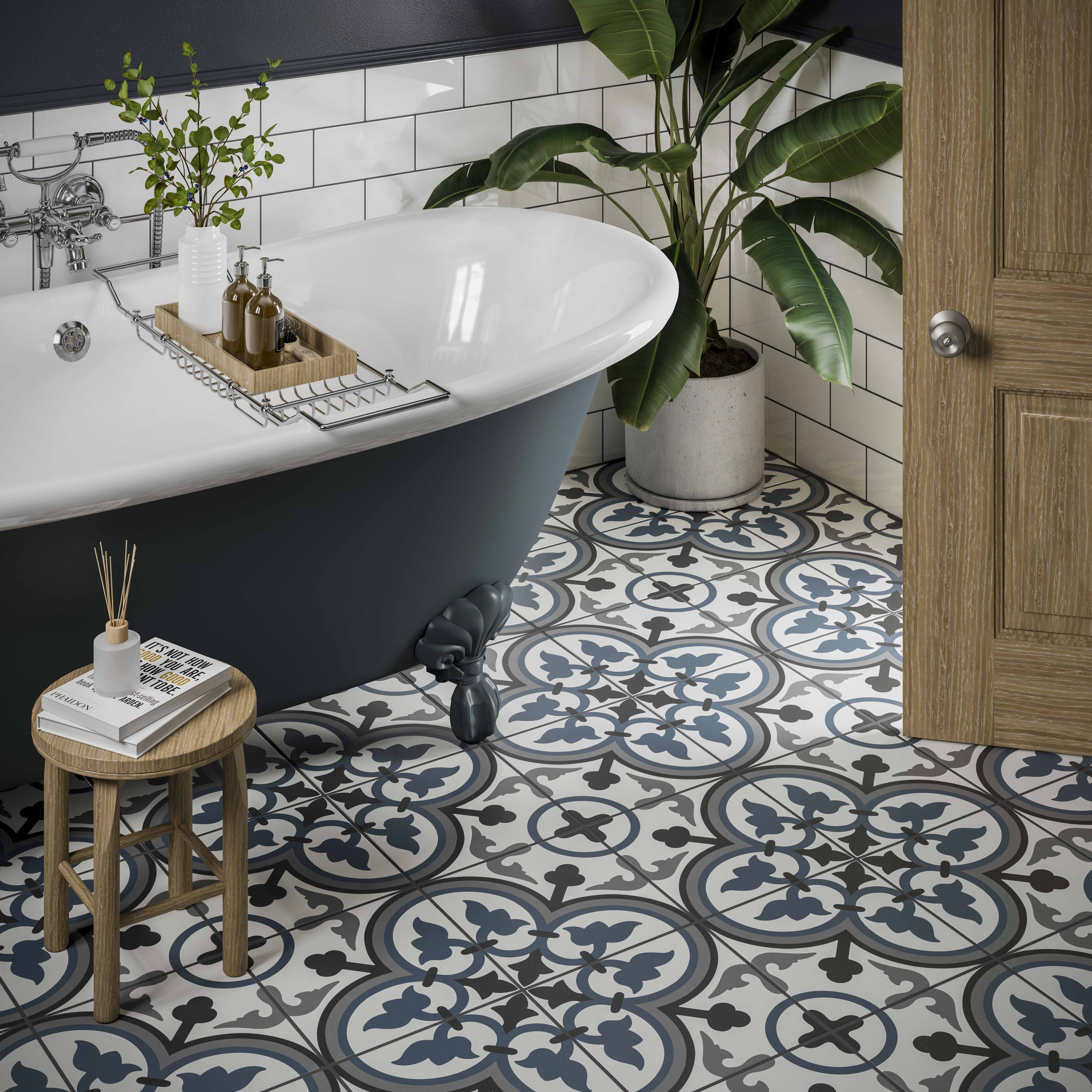 Wickes Boutique Atwood Patterned Matt Ceramic Wall & Floor Tile - 250 x 250mm - Pack of 16