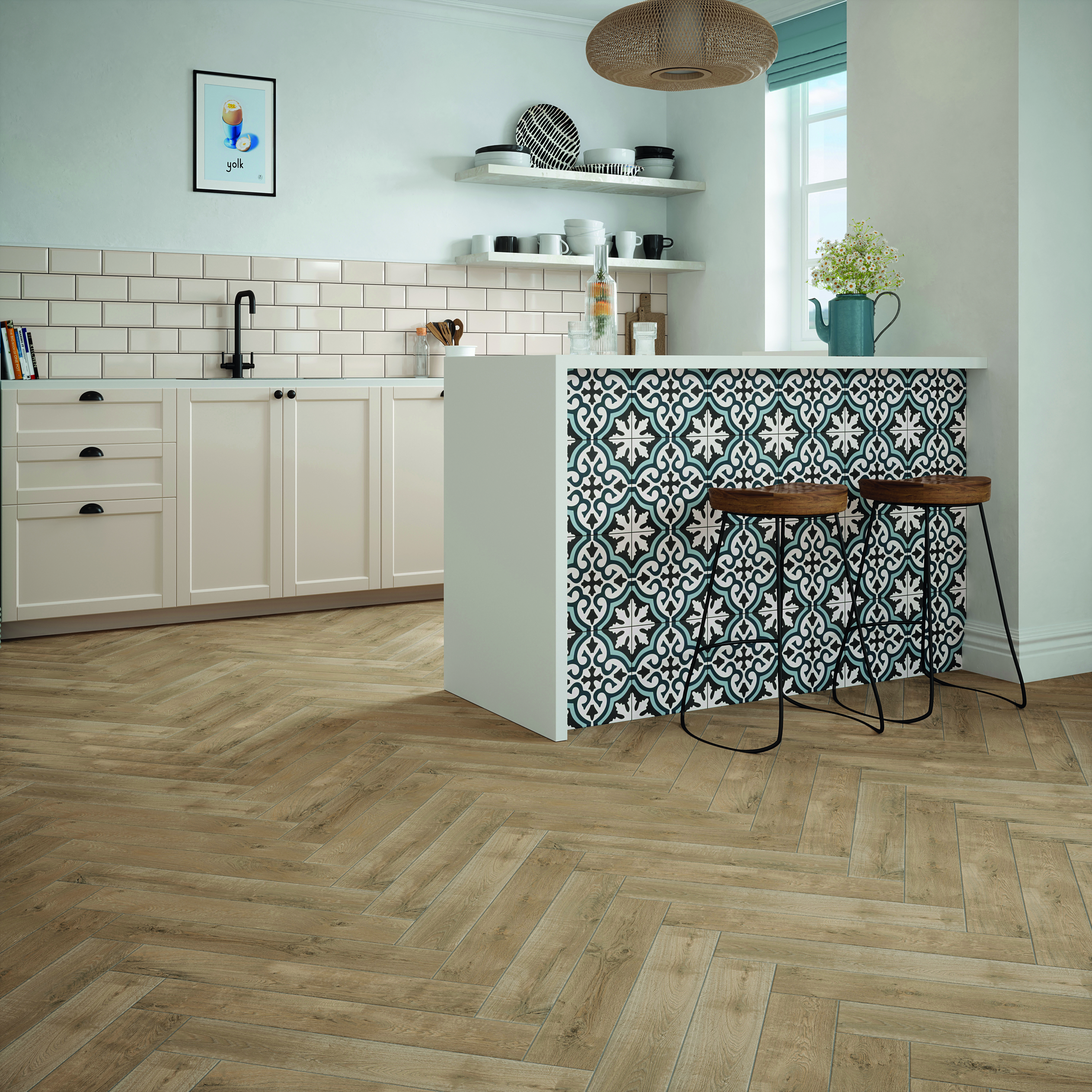 Image of Wickes Boutique Wilson Patterned Matt Ceramic Wall & Floor Tile 250x250mm Pk/16