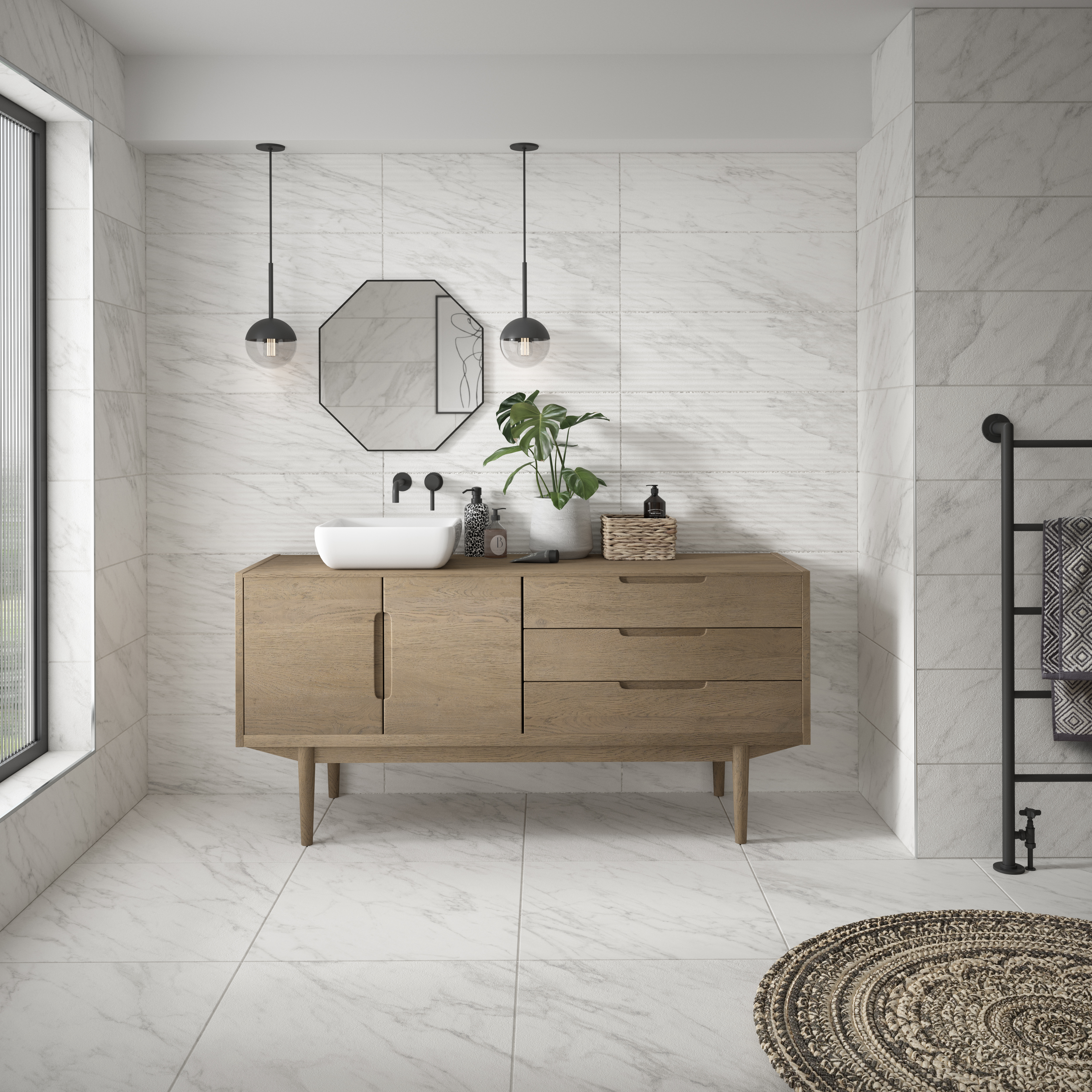 Wickes Boutique Calatrava Marble Matt Porcelain Floor Tile - 600 x 600mm - Pack of 4