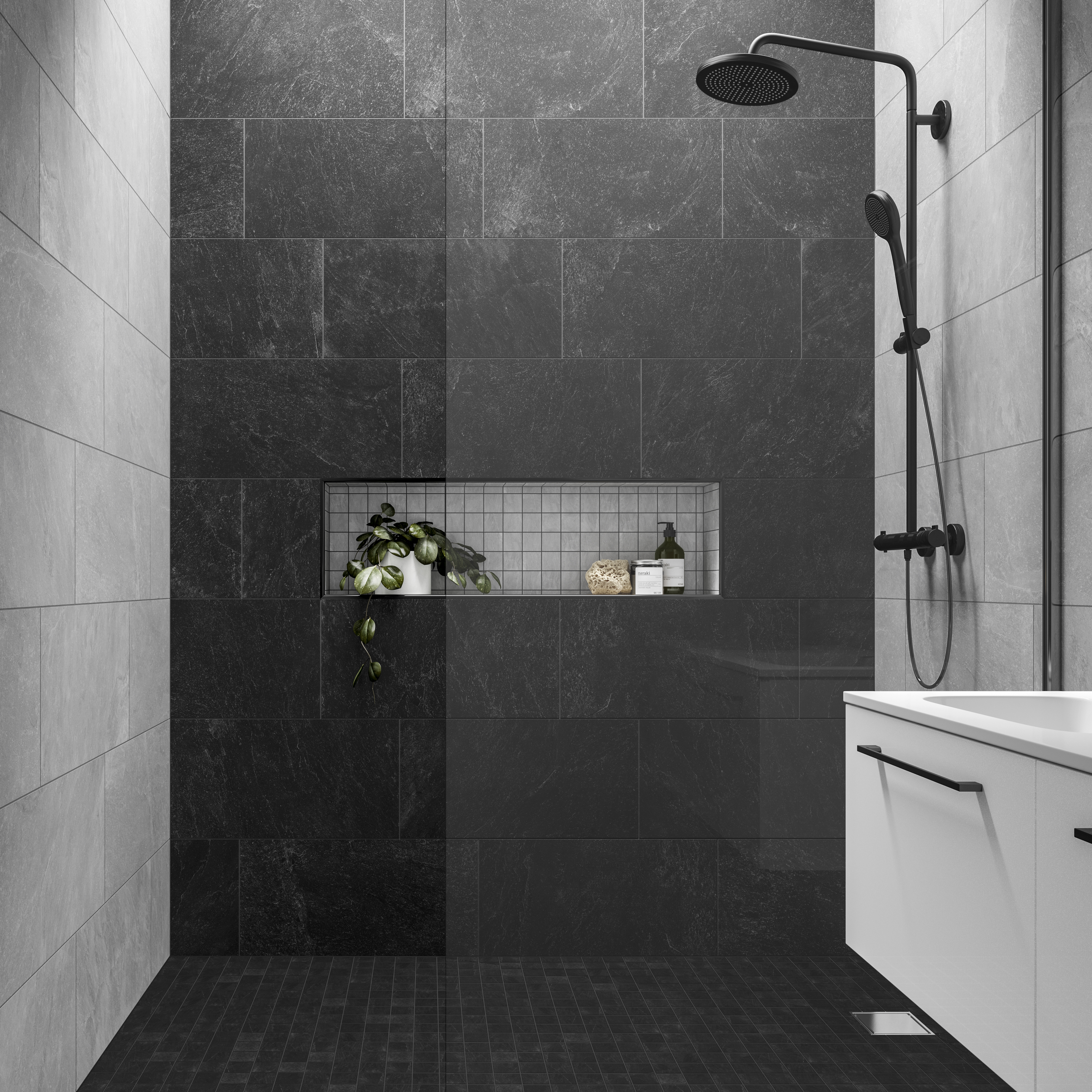 Image of Wickes Boutique Lava Black Matt Porcelain Wall &Floor Tile 600x300mm Pk/7