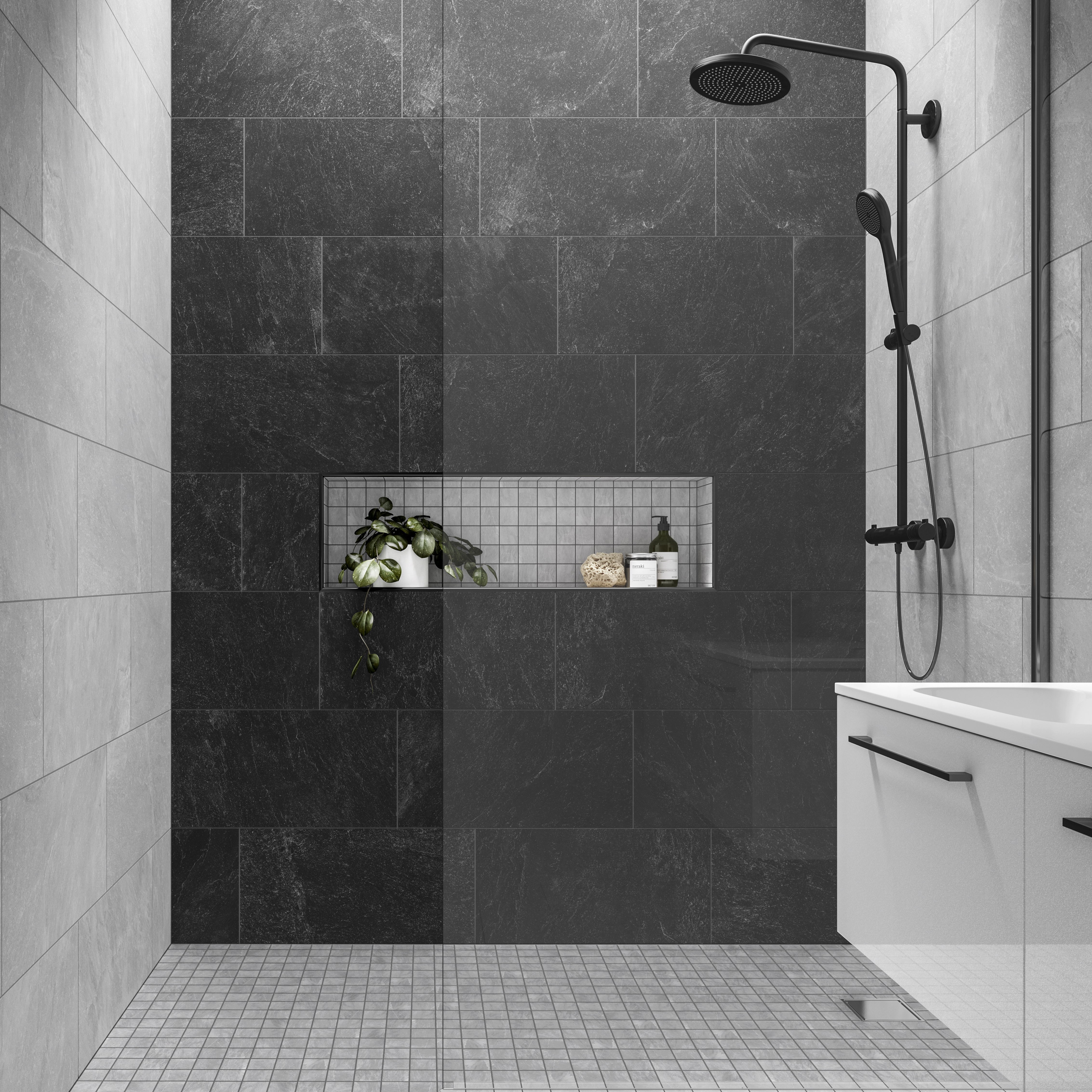 Image of Wickes Boutique Lava Grey Matt Porcelain Wall& Floor Mosaic Tile 300x300mm Pk/6