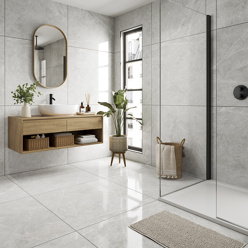 Image of Wickes Boutique Amelie Pearl Polished Porcelain Wall & Floor Tile 900x900mm Pk/2