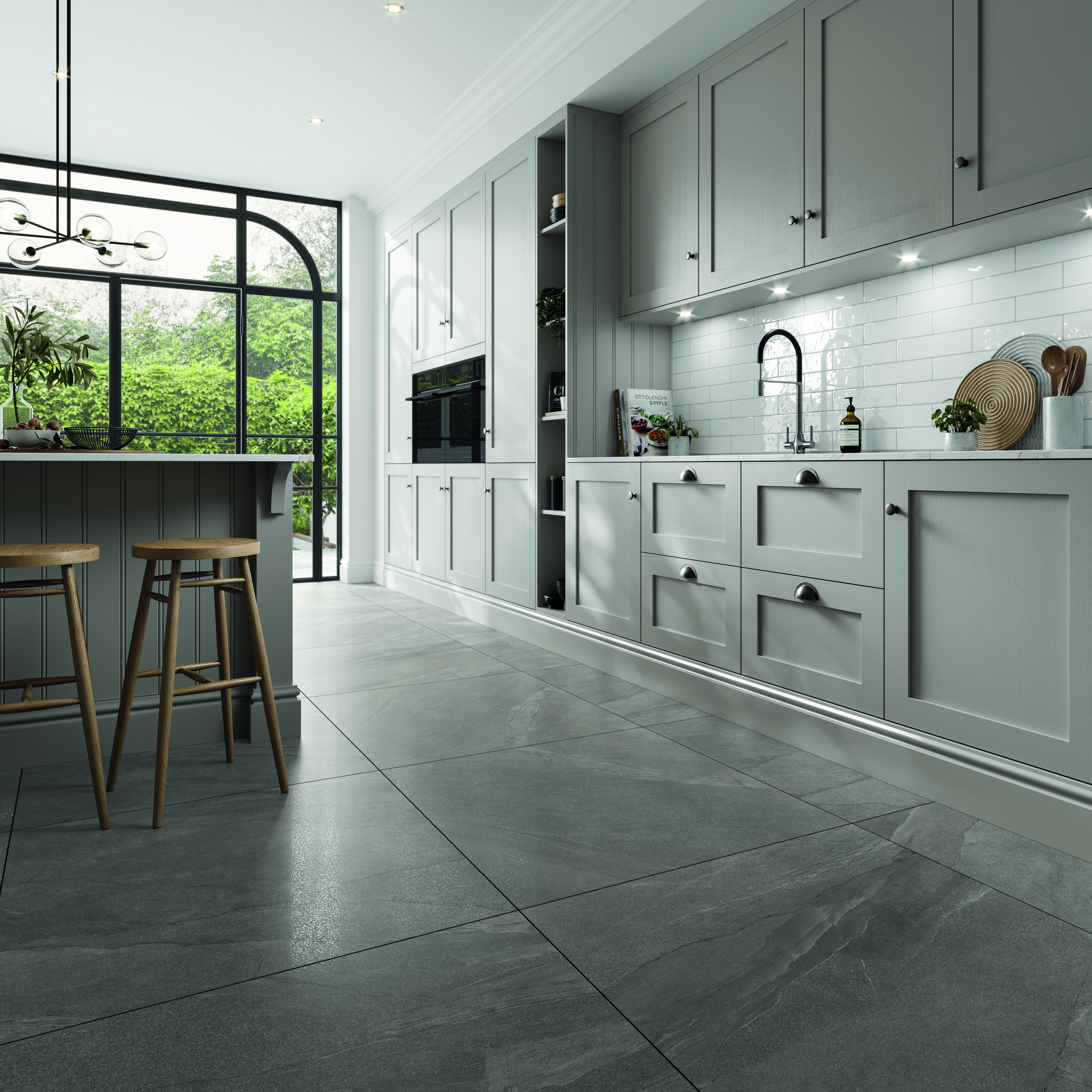 Image of Wickes Boutique Foundry Graphite Lappato Polished Porcelain Wall & Floor Tile 900x900mm Pk/2