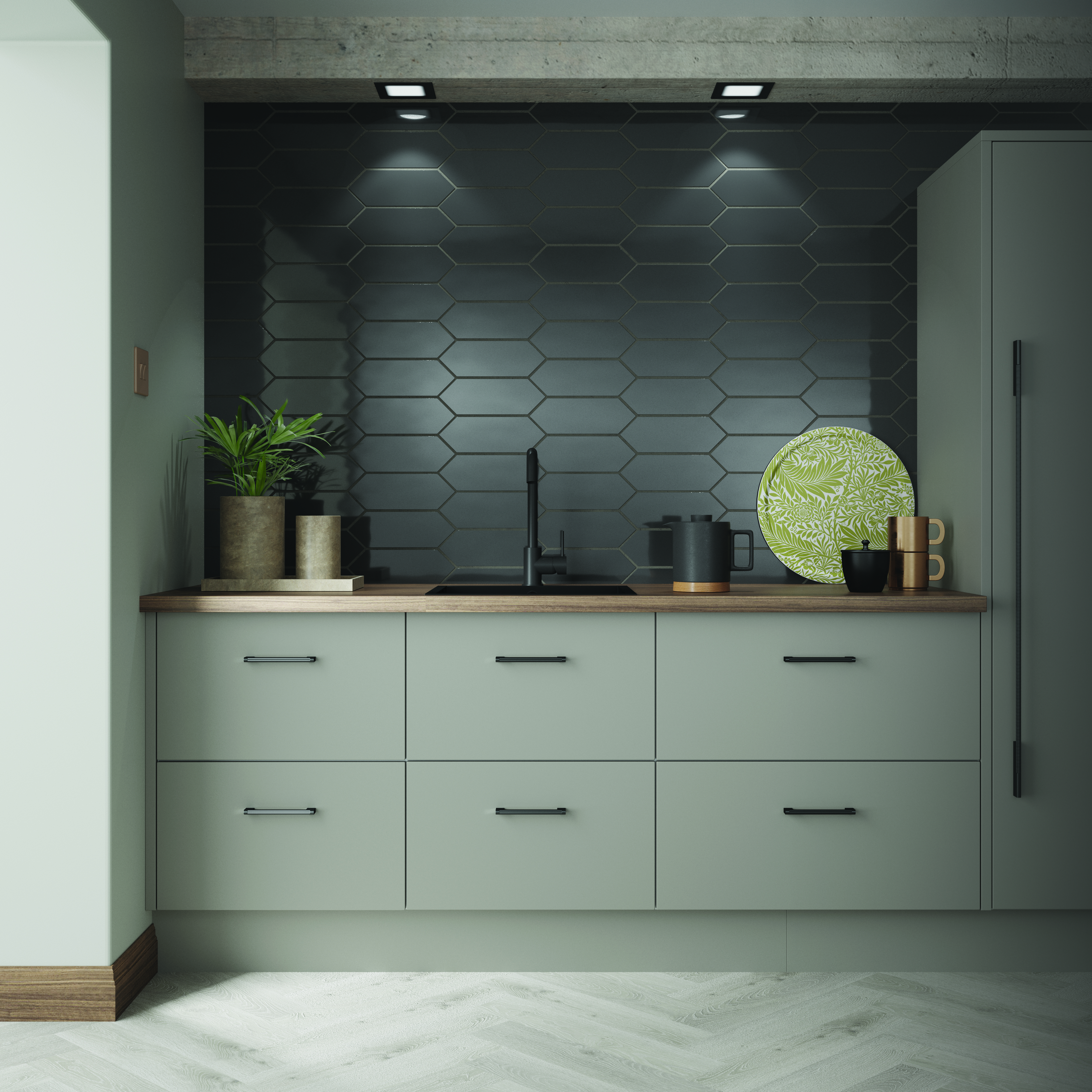 Wickes Boutique Clover Charcoal Gloss Ceramic Wall Tile - 300 x 100mm - Pack of 40