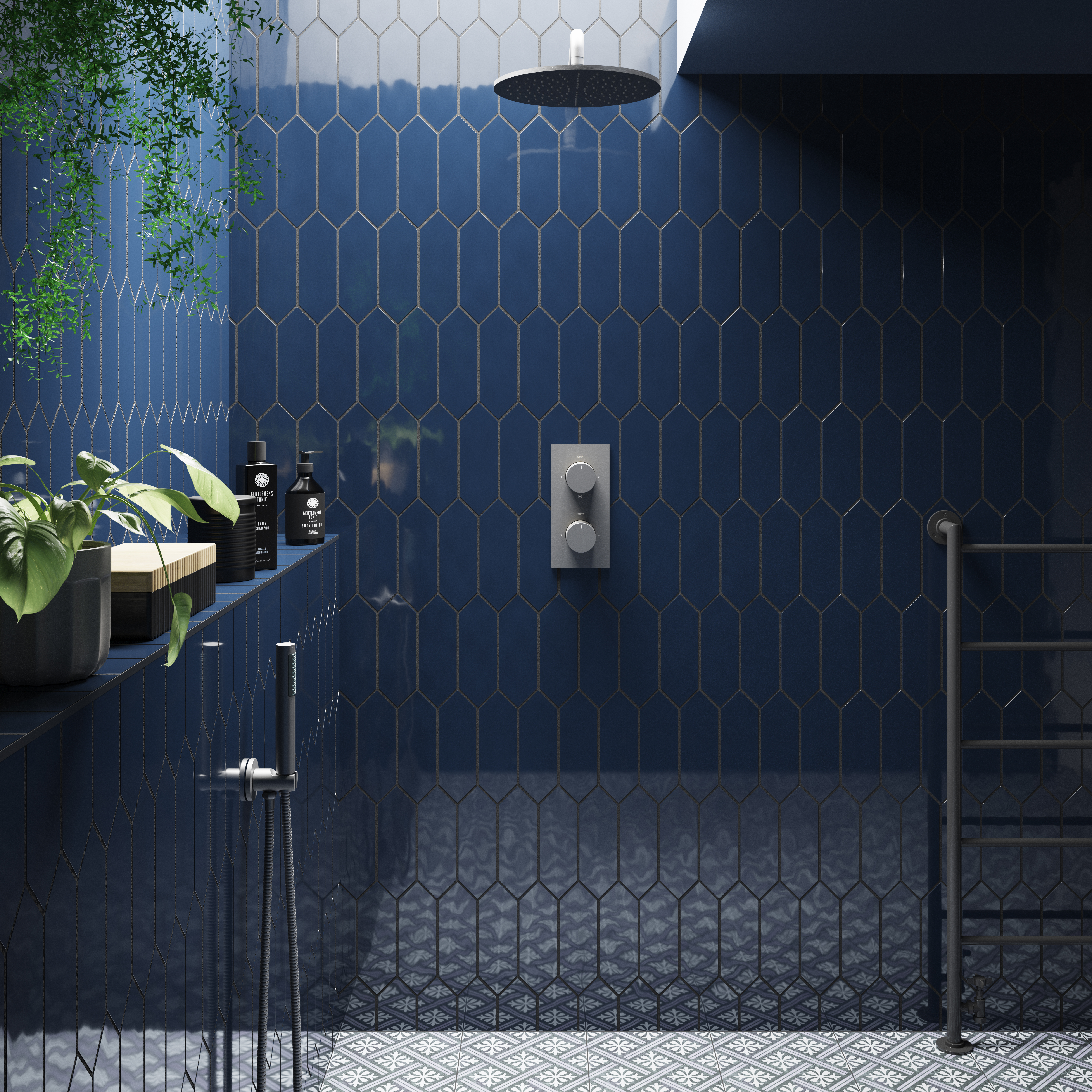 Wickes Boutique Clover Blue Gloss Ceramic Wall Tile - 300 x 100mm - Pack of 40