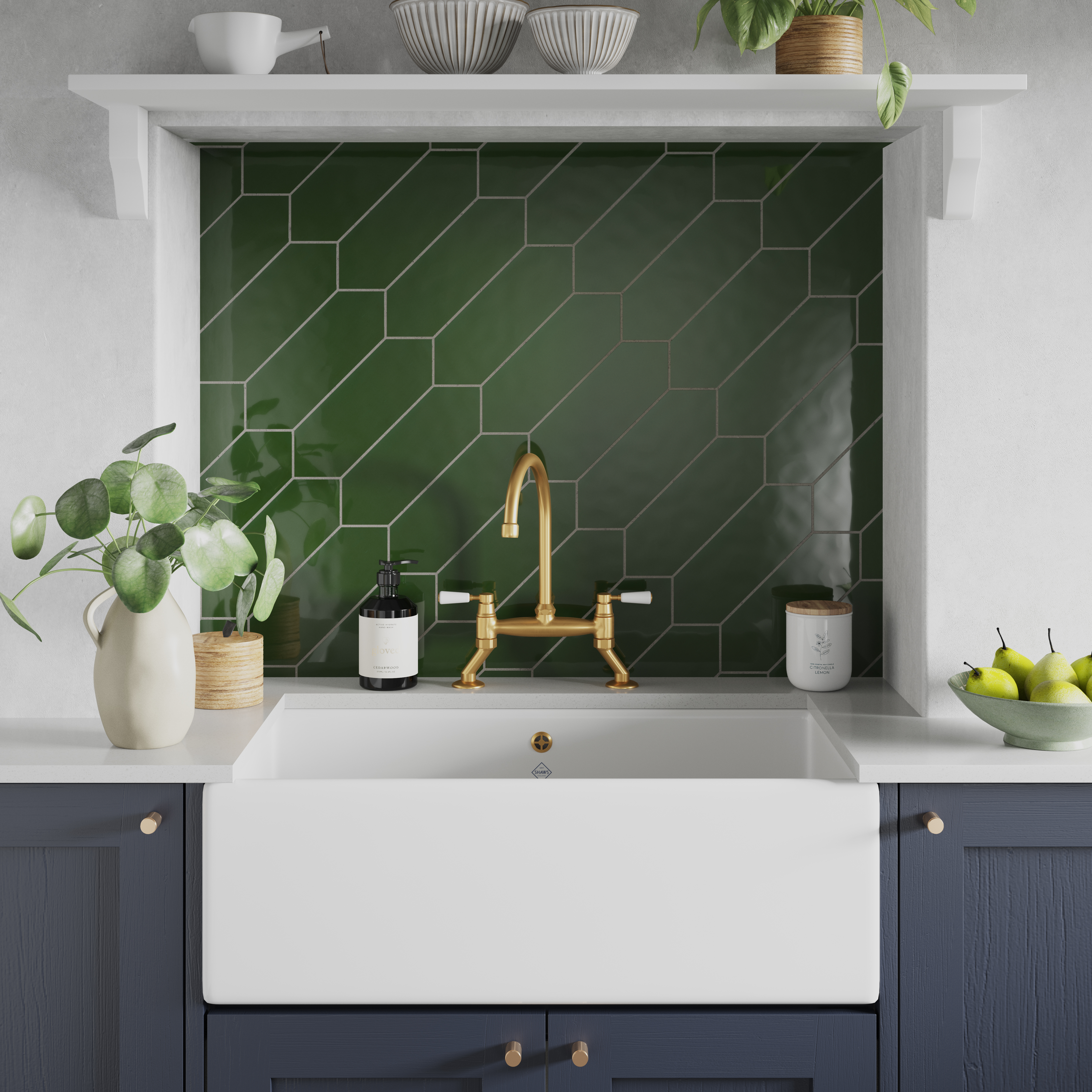 Image of Wickes Boutique Clover Green Gloss Ceramic Wall Tile 300x100mm Pk/40