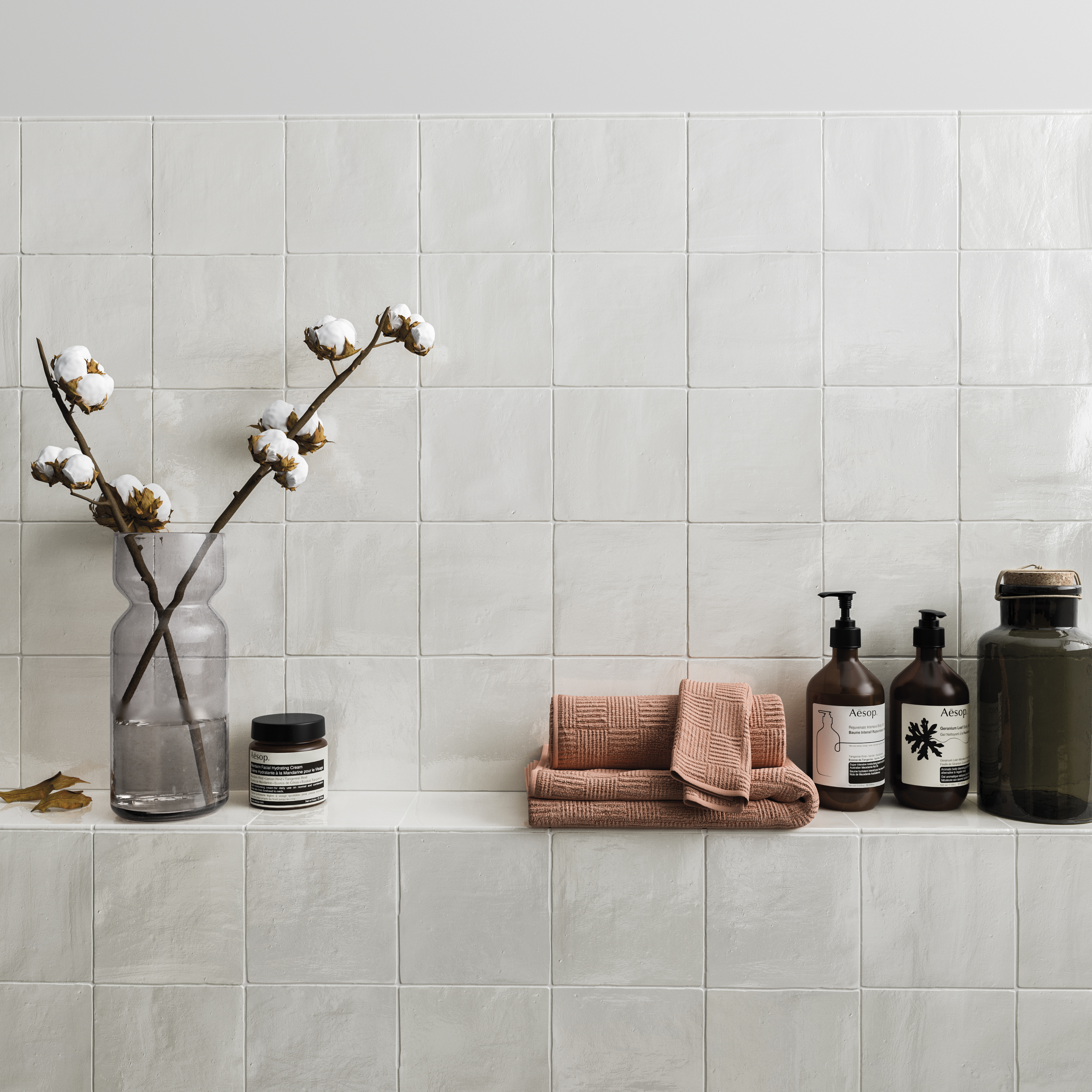 Wickes Boutique Flora White Gloss Ceramic Wall Tile - 130 x 130mm - Pack of 38