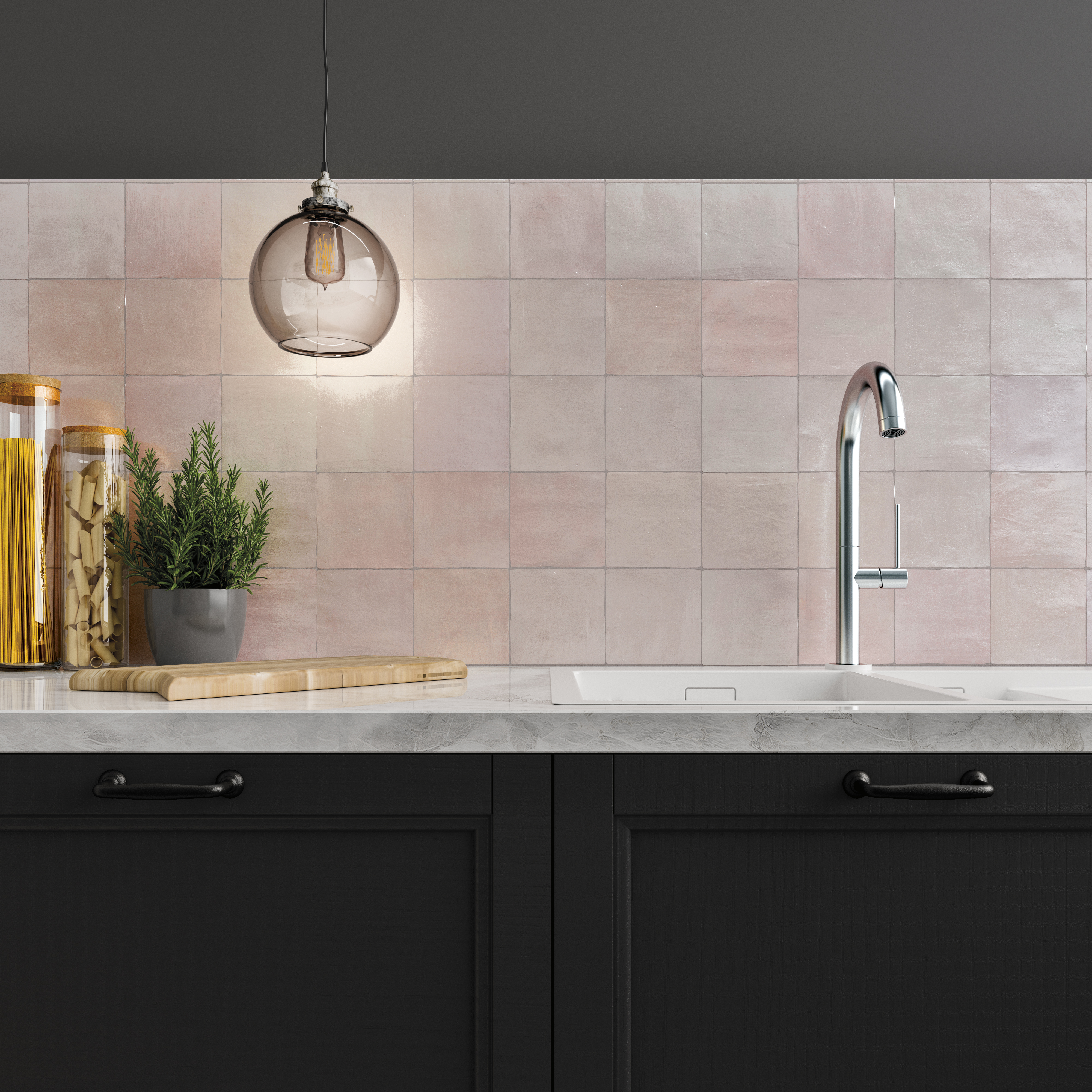 Wickes Boutique Flora Blush Pink Gloss Ceramic Wall Tile - 130 x 130mm - Pack of 38