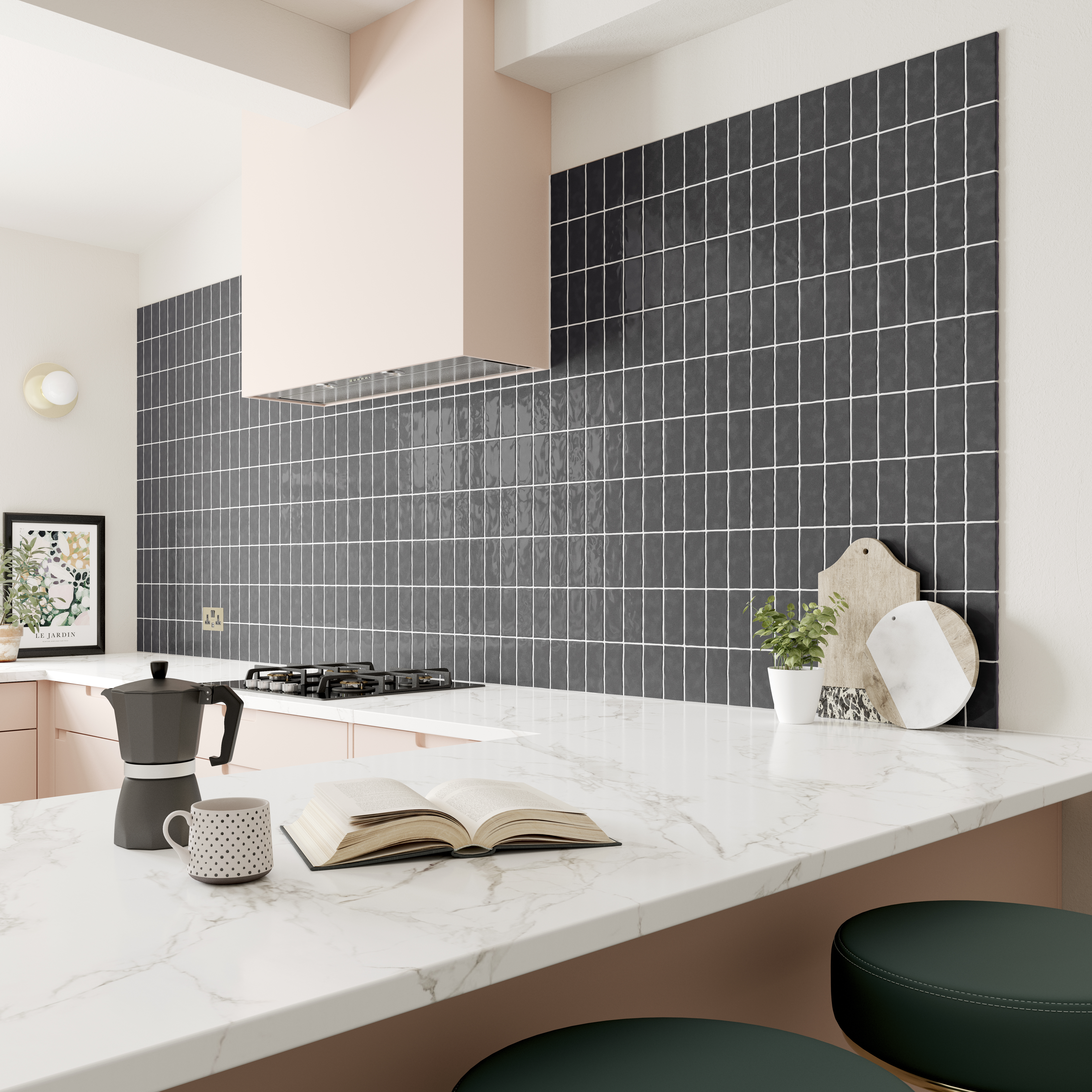 Wickes Boutique Cooper Smoke Gloss Ceramic Wall Tile - 130 x 65mm - Pack of 60