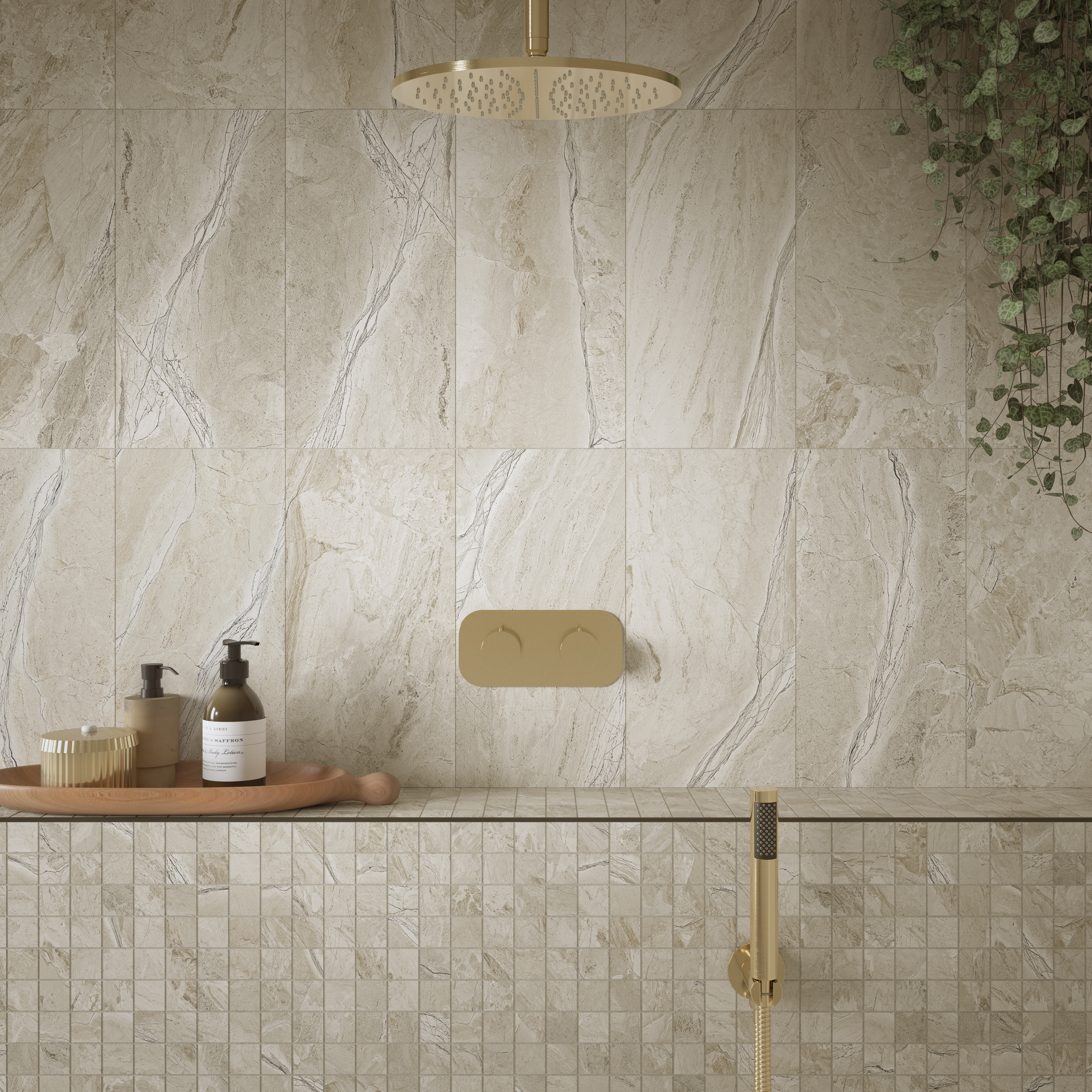Wickes Boutique Harmony Natural Matt Porcelain Wall& Floor Tile - 600 x 300mm - Pack of 6