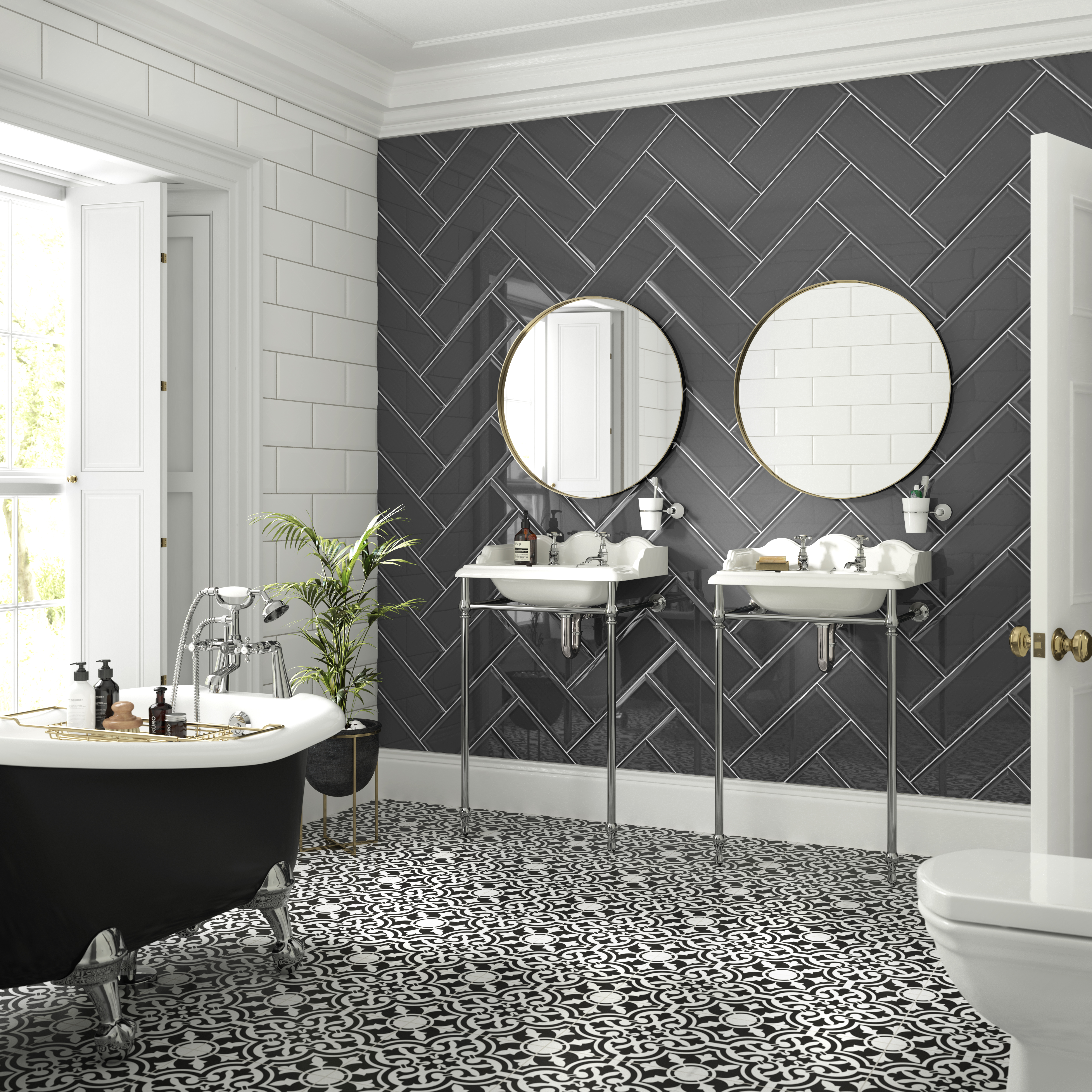 Wickes Boutique Camden Graphite Gloss Ceramic Wall Tile - 150 x 400mm - Pack of 17
