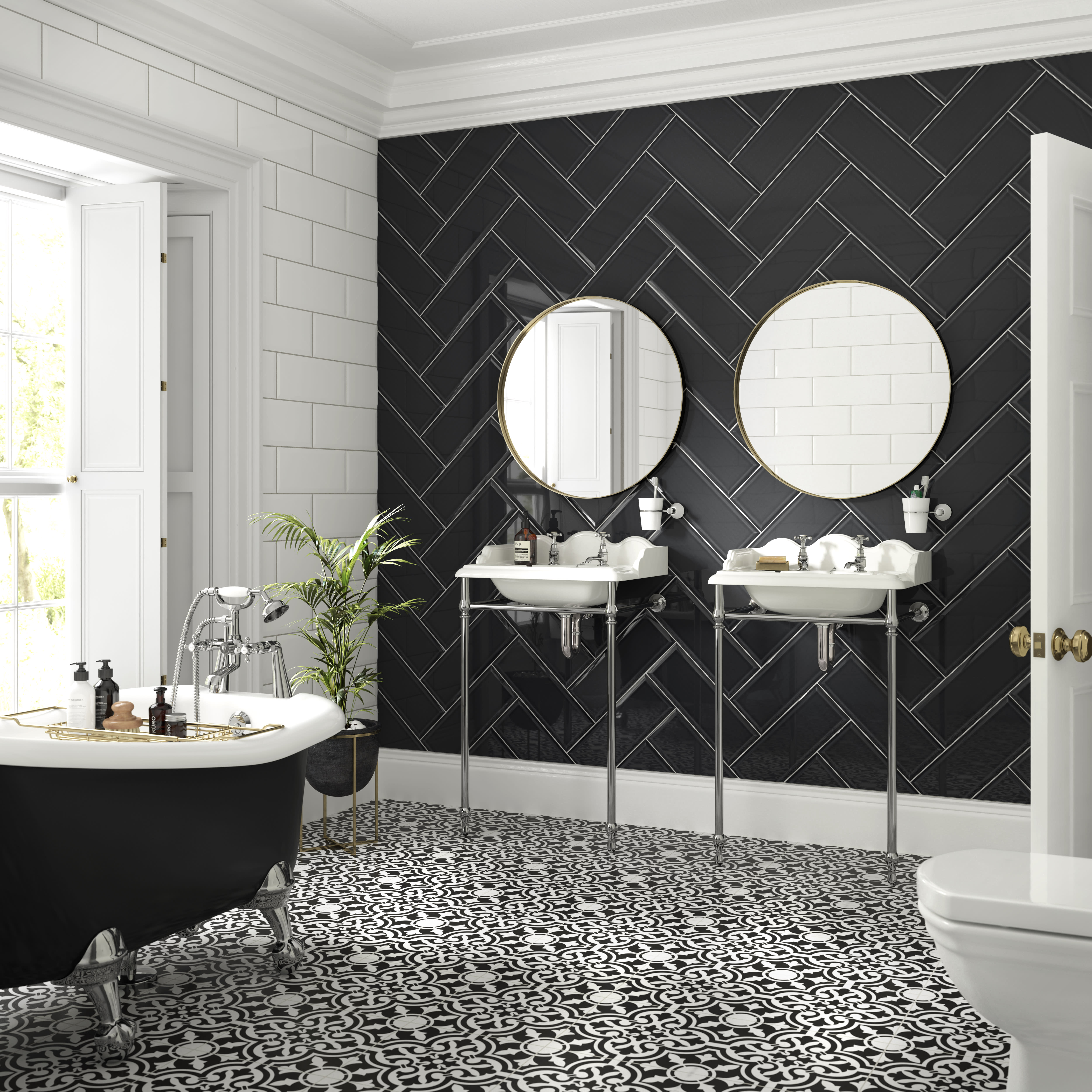 Wickes Boutique Camden Charcoal Gloss Ceramic Wall Tile