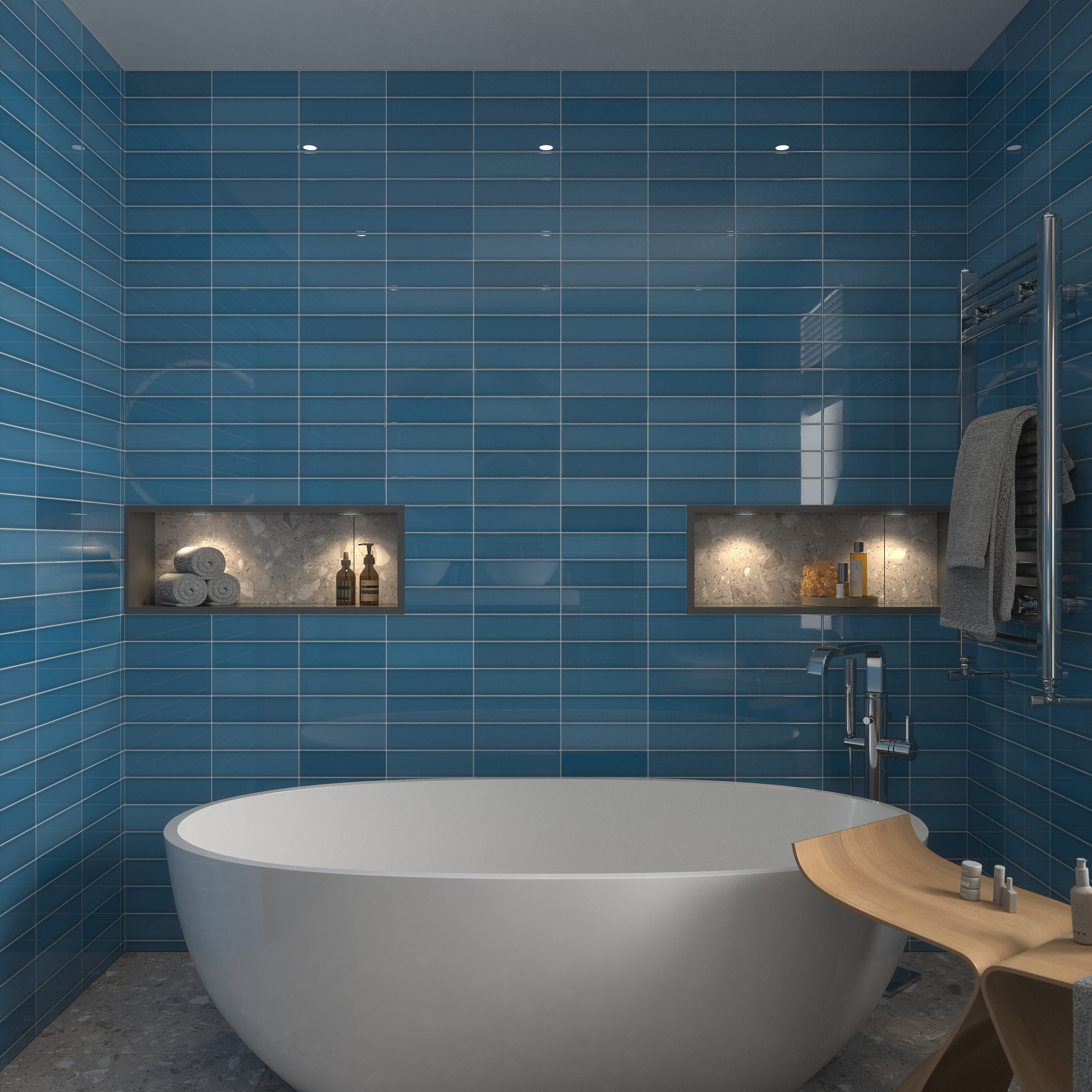 Wickes Boutique Richmond Azure Blue Gloss Ceramic Wall Tile - 245 x 75mm