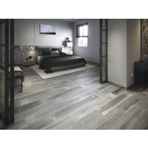 Wickes Boutique Oslo Grey Wood Effect Matt Porcelain Wall & Floor Tile - 1200 x 200mm - Pack of 5