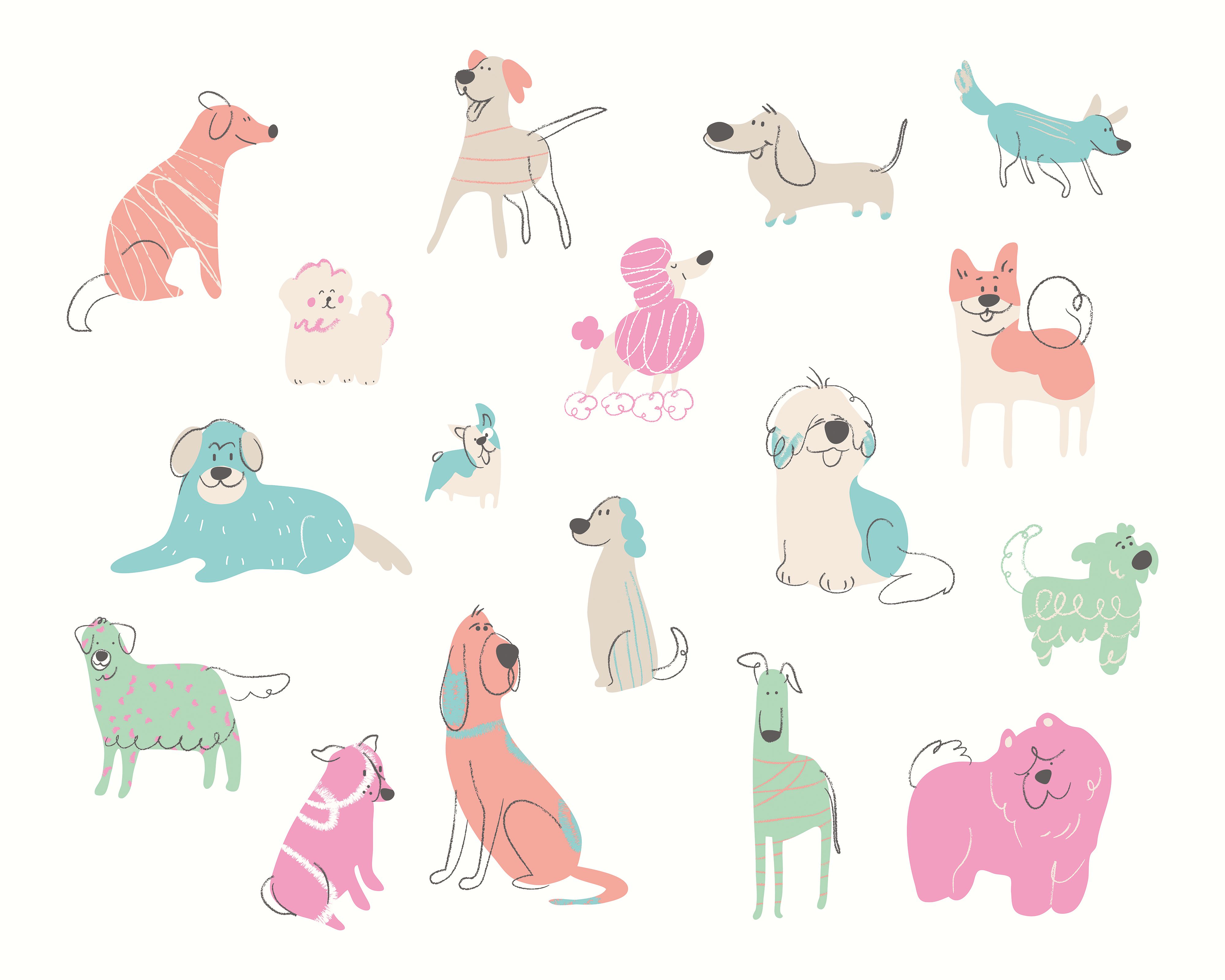 Image of Origin Murals Happy Dogs Pink Wall Mural - 3 x 2.4m