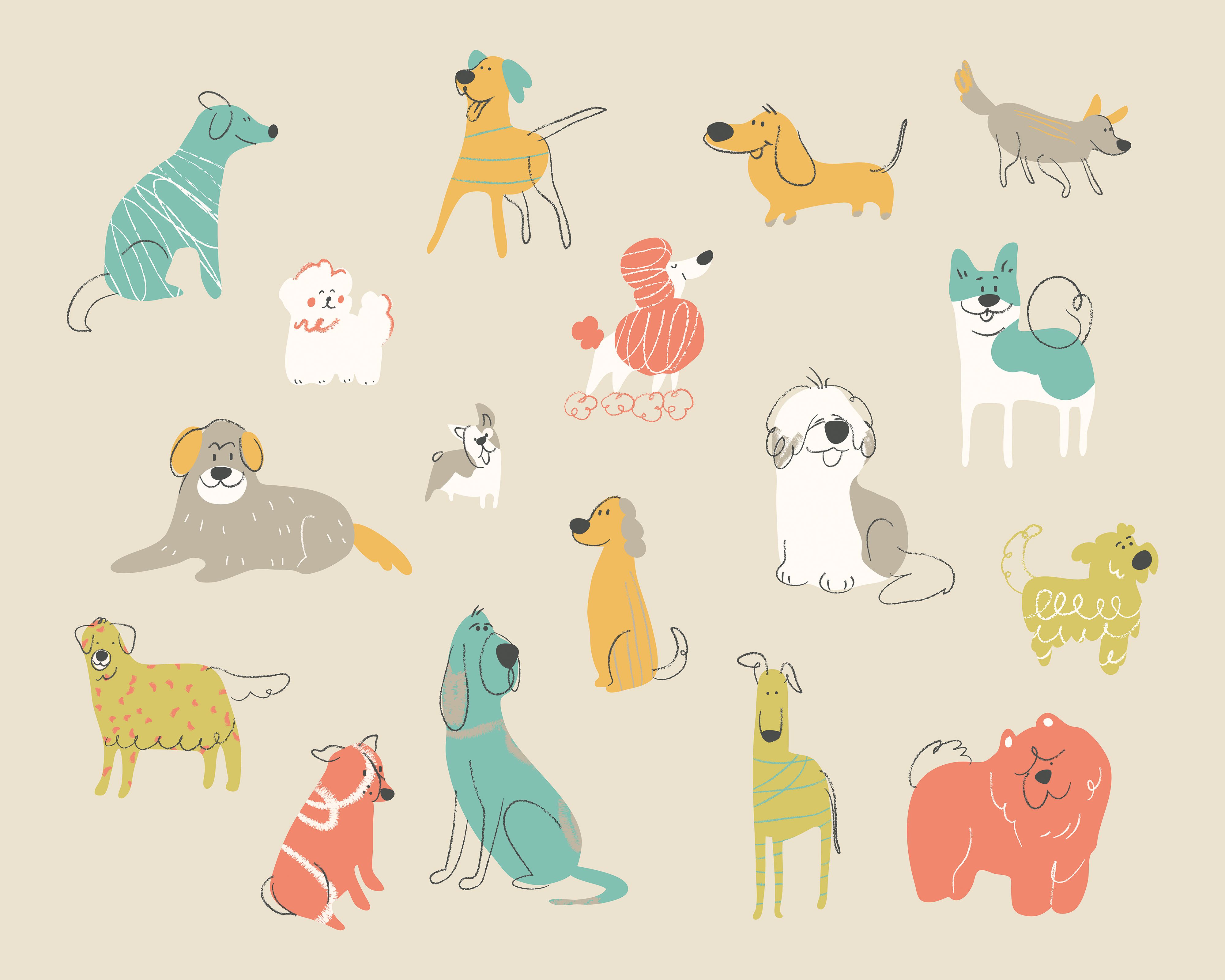 Origin Murals Happy Dogs Gold Wall Mural -