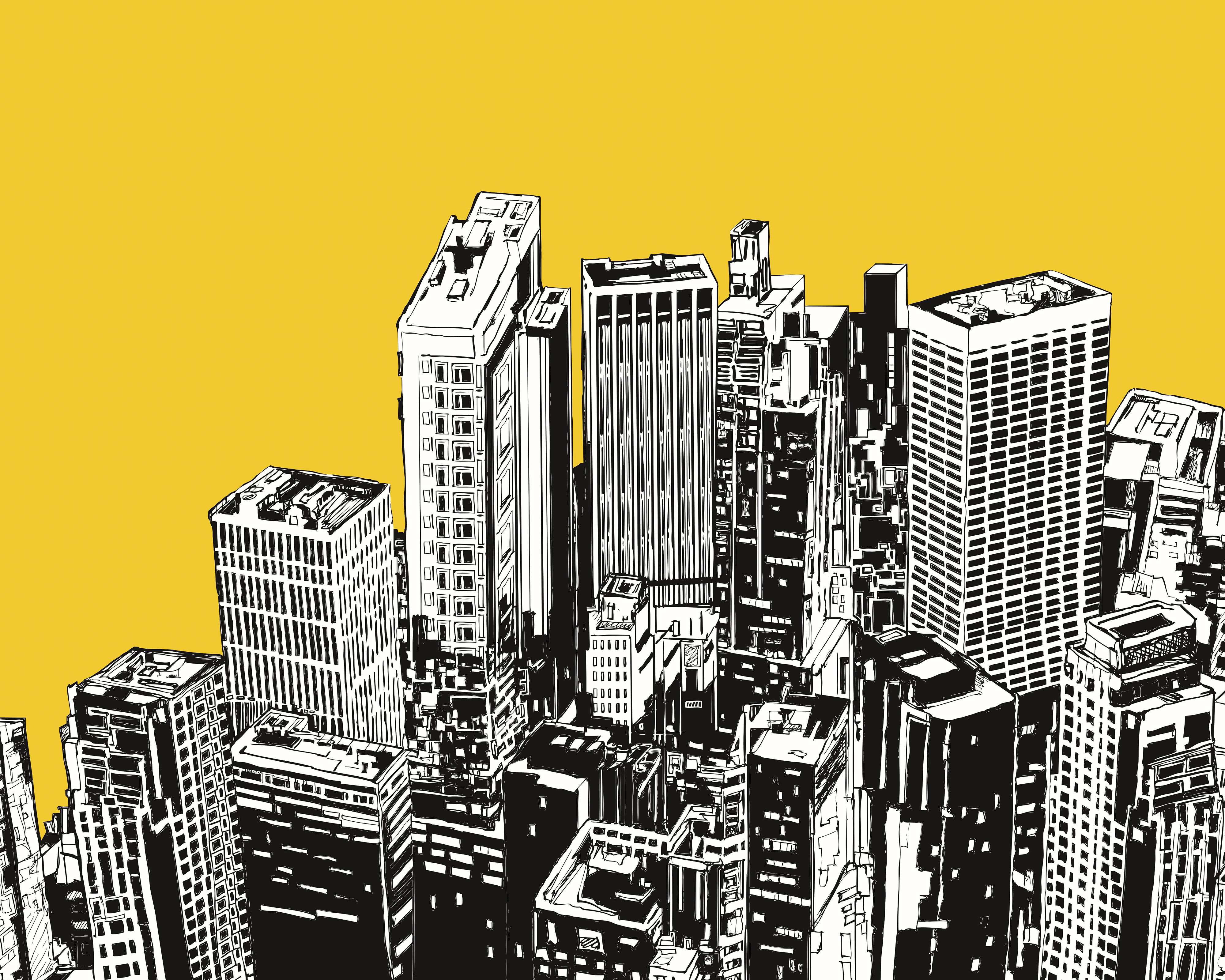 Image of Origin Murals Urban City Skyscrapers Yellow Wall Mural - 3 x 2.4m