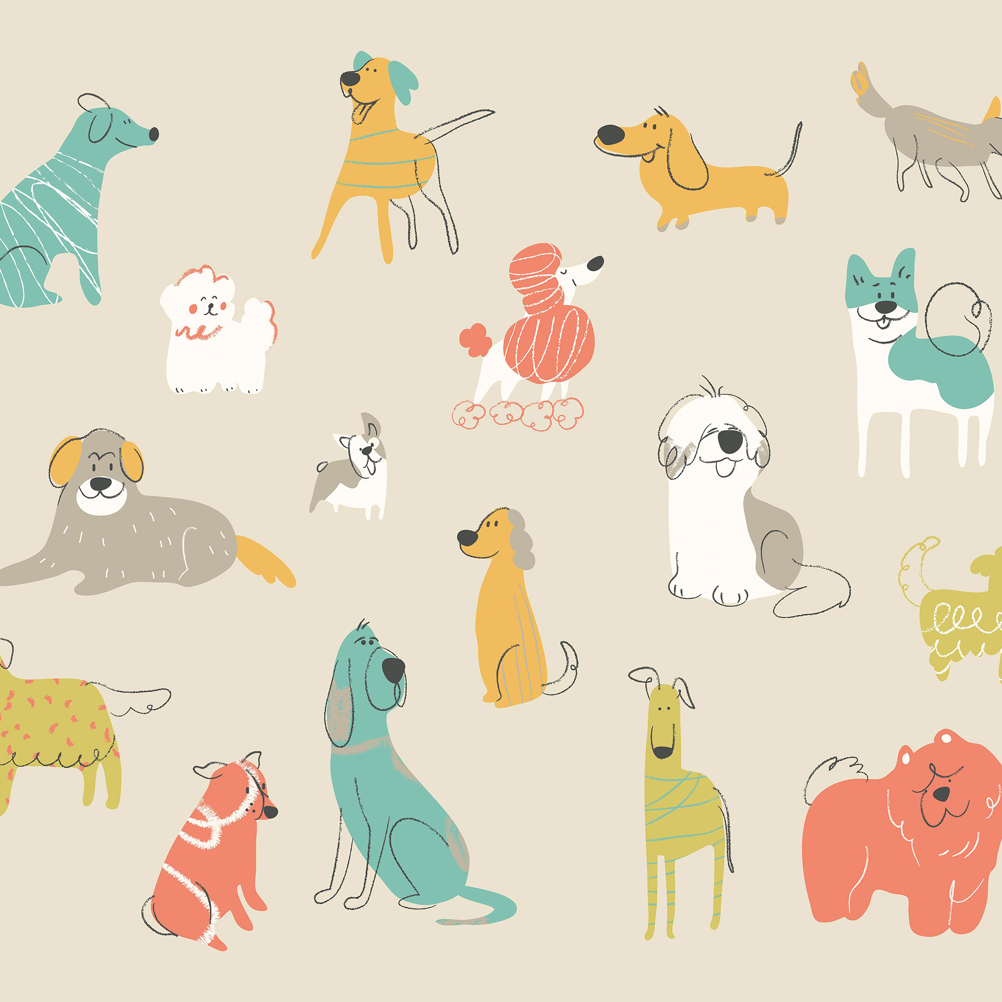 Origin Murals Happy Dogs Gold Wall Mural - 3.5 x 2.8m