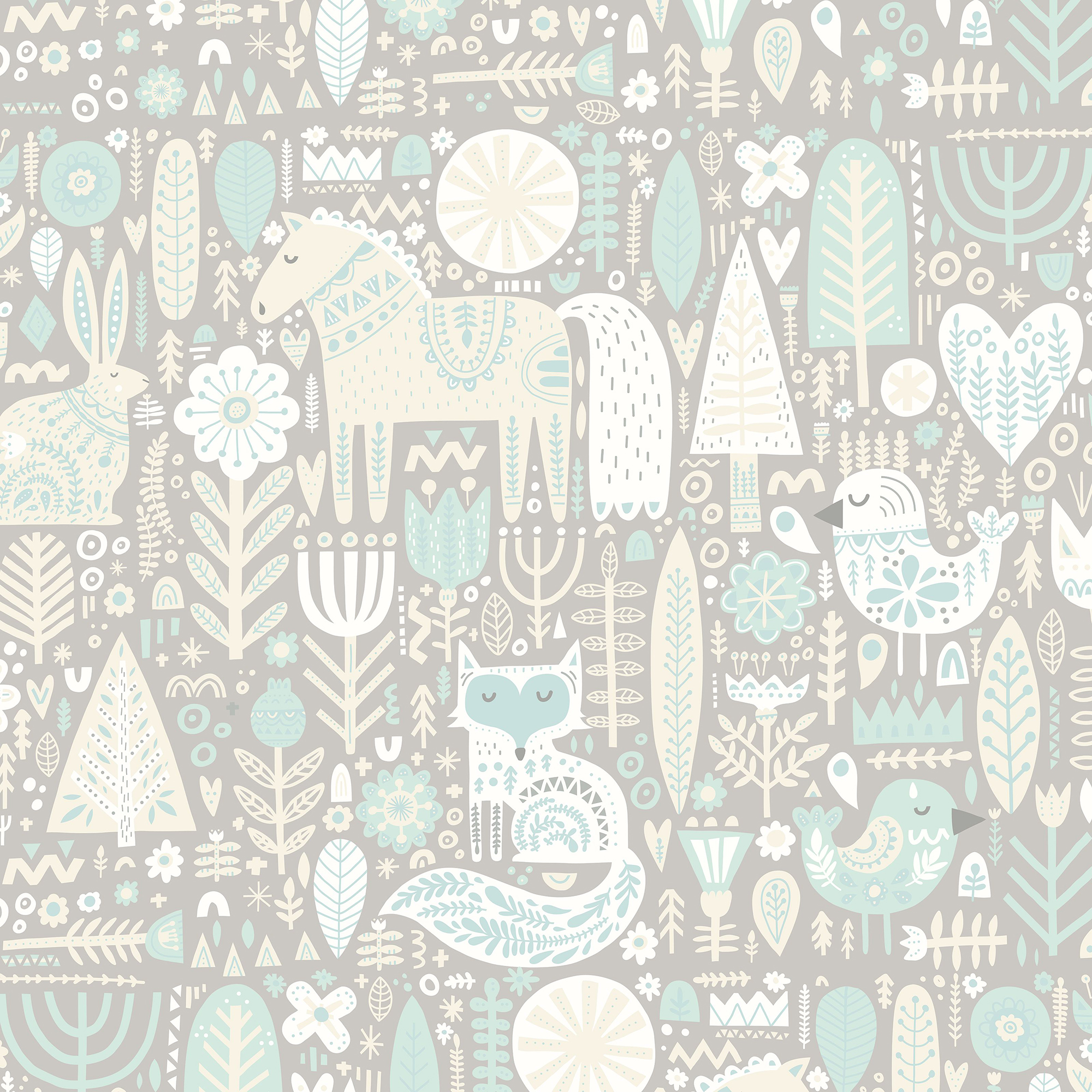 Origin Murals Scandi Forest Animals Grey Wall Mural - 3.5 x 2.8m